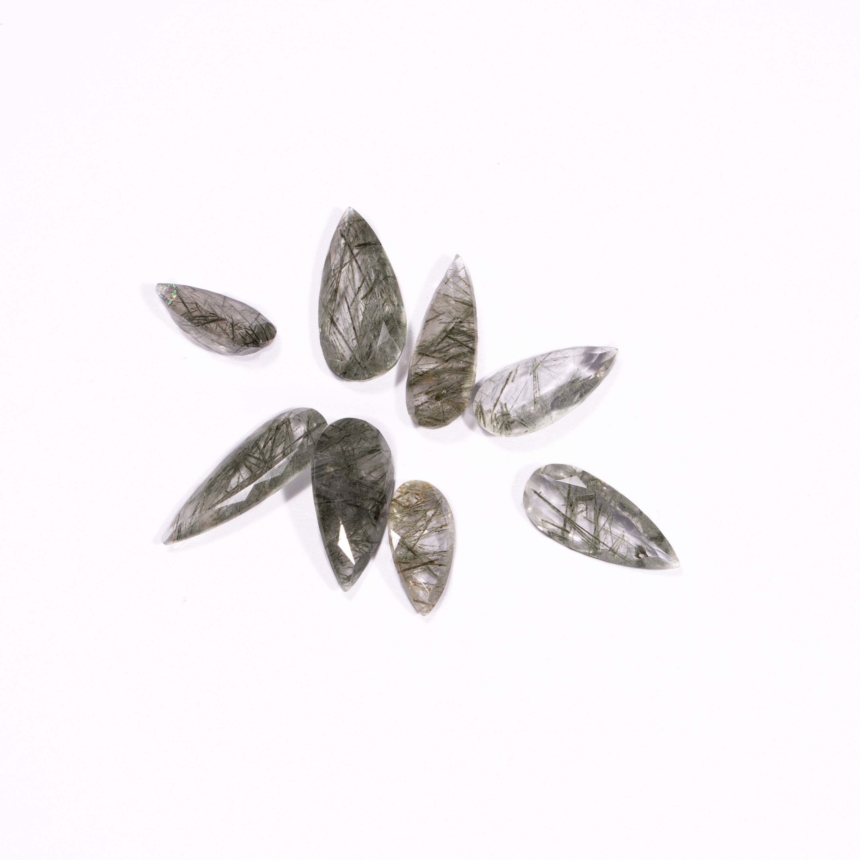 Green Rutile Faceted Long Pear Shape Cut stone, Green rutile Flat Back Gemstone, SKU2387
