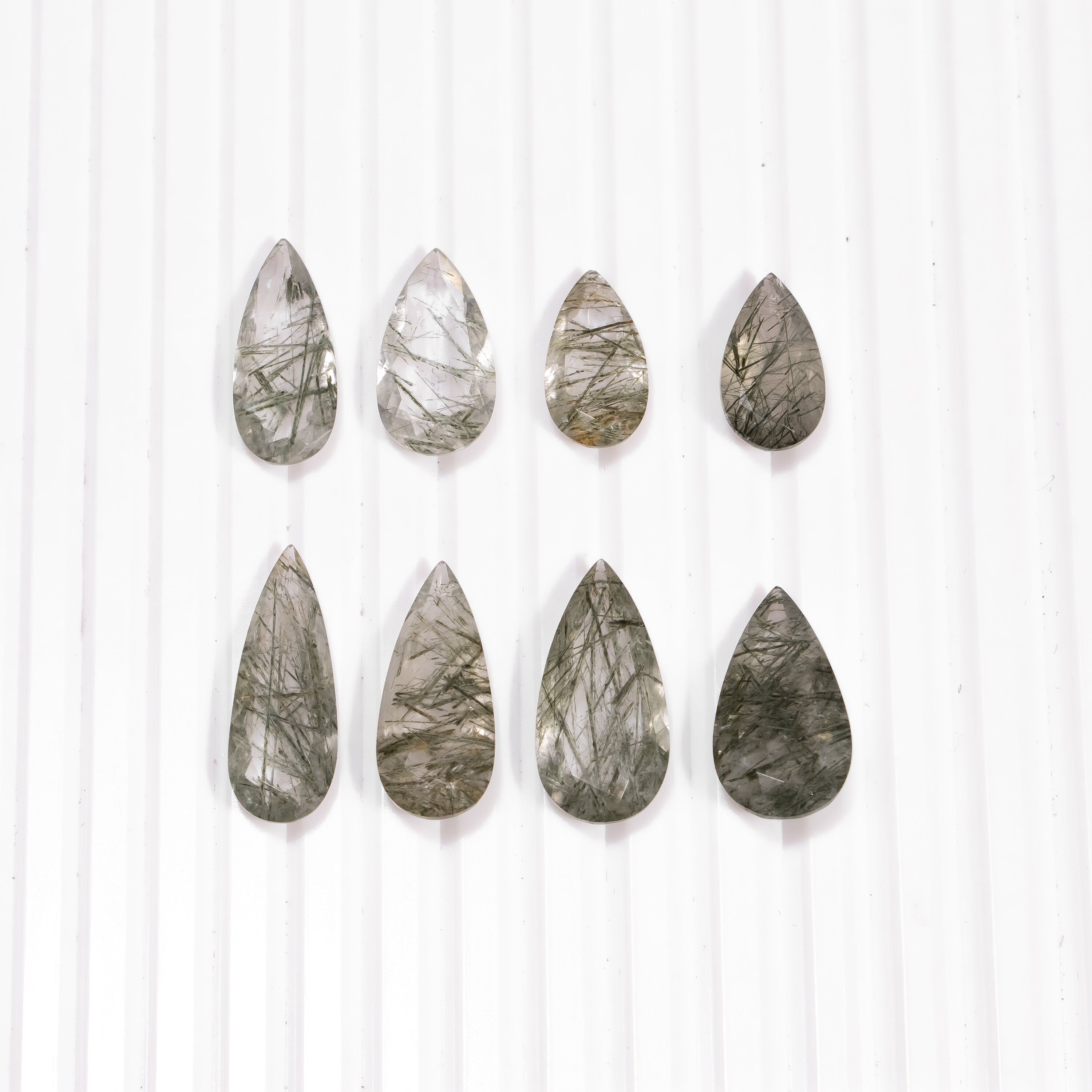Green Rutile Faceted Long Pear Shape Cut stone, Green rutile Flat Back Gemstone, SKU2387