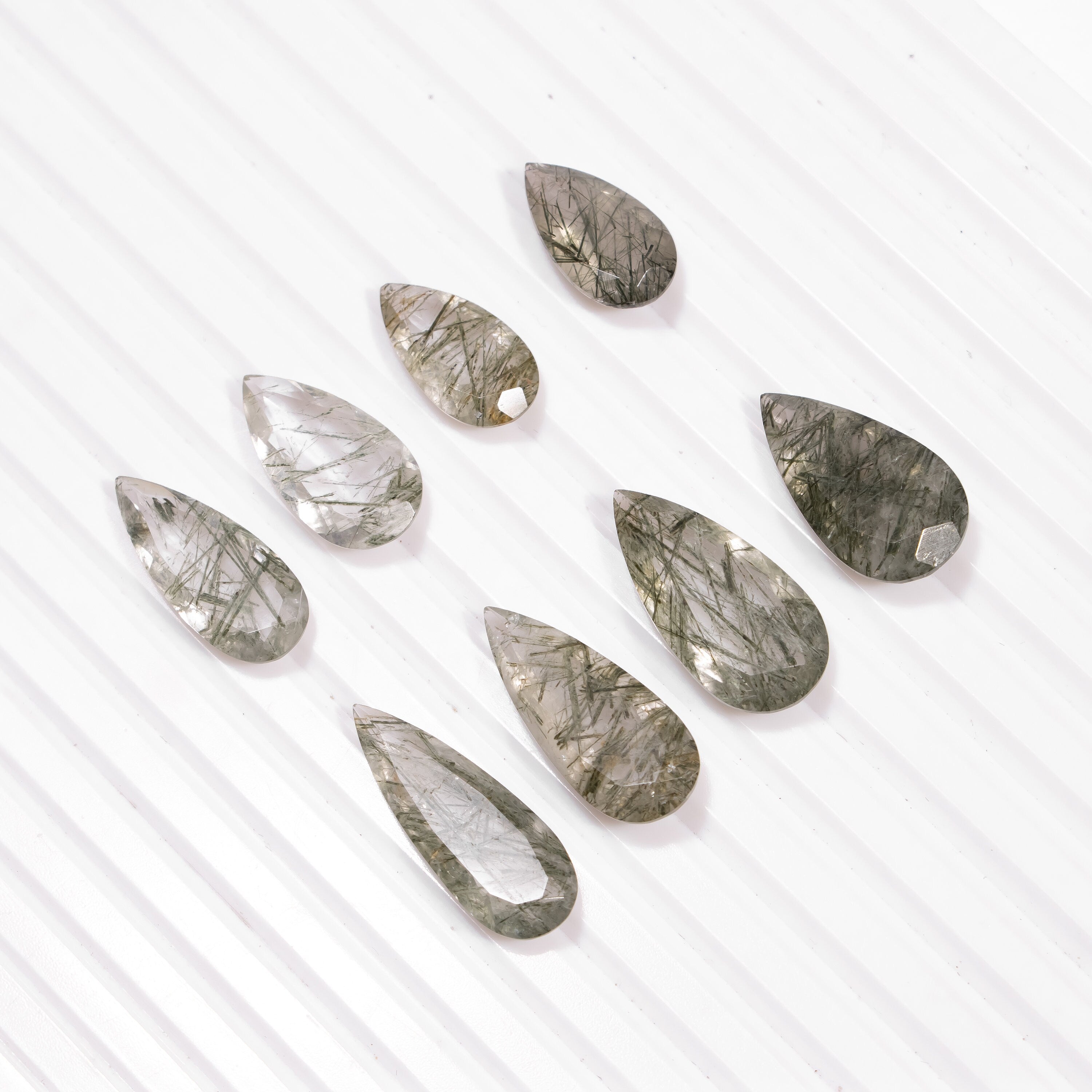 Green Rutile Faceted Long Pear Shape Cut stone, Green rutile Flat Back Gemstone, SKU2387