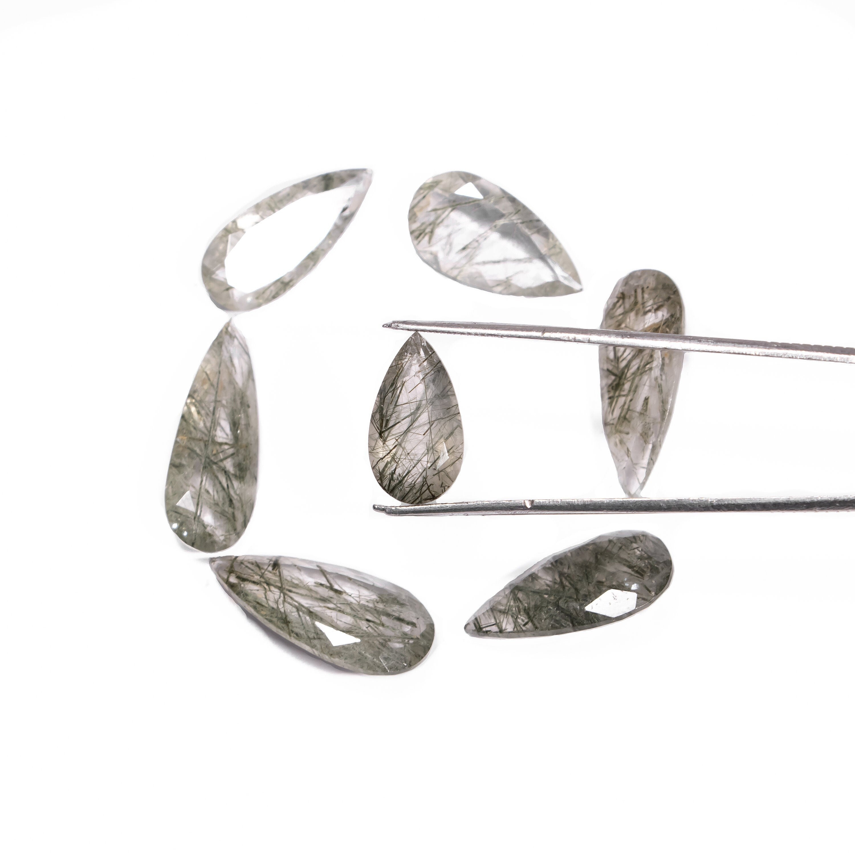 Green Rutile Faceted Long Pear Shape Cut stone, Green rutile Flat Back Gemstone, SKU2387