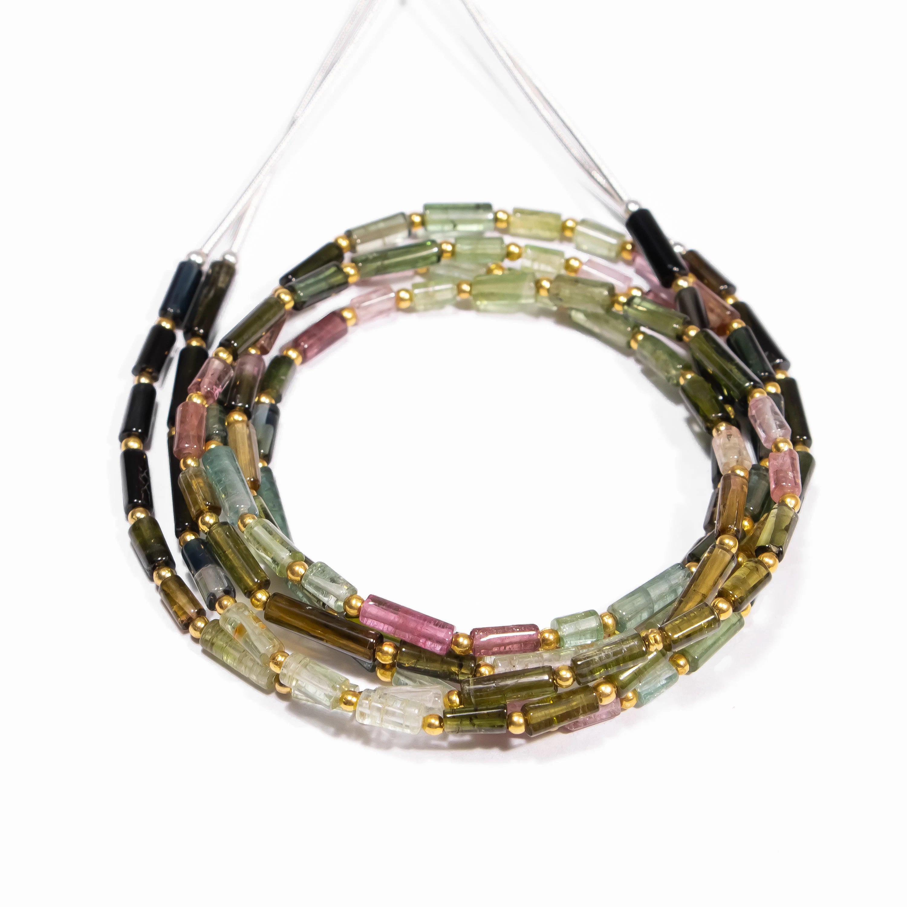 Natural Multi Tourmaline Smooth Pipe Shape Gemstone Beads, SKU2382