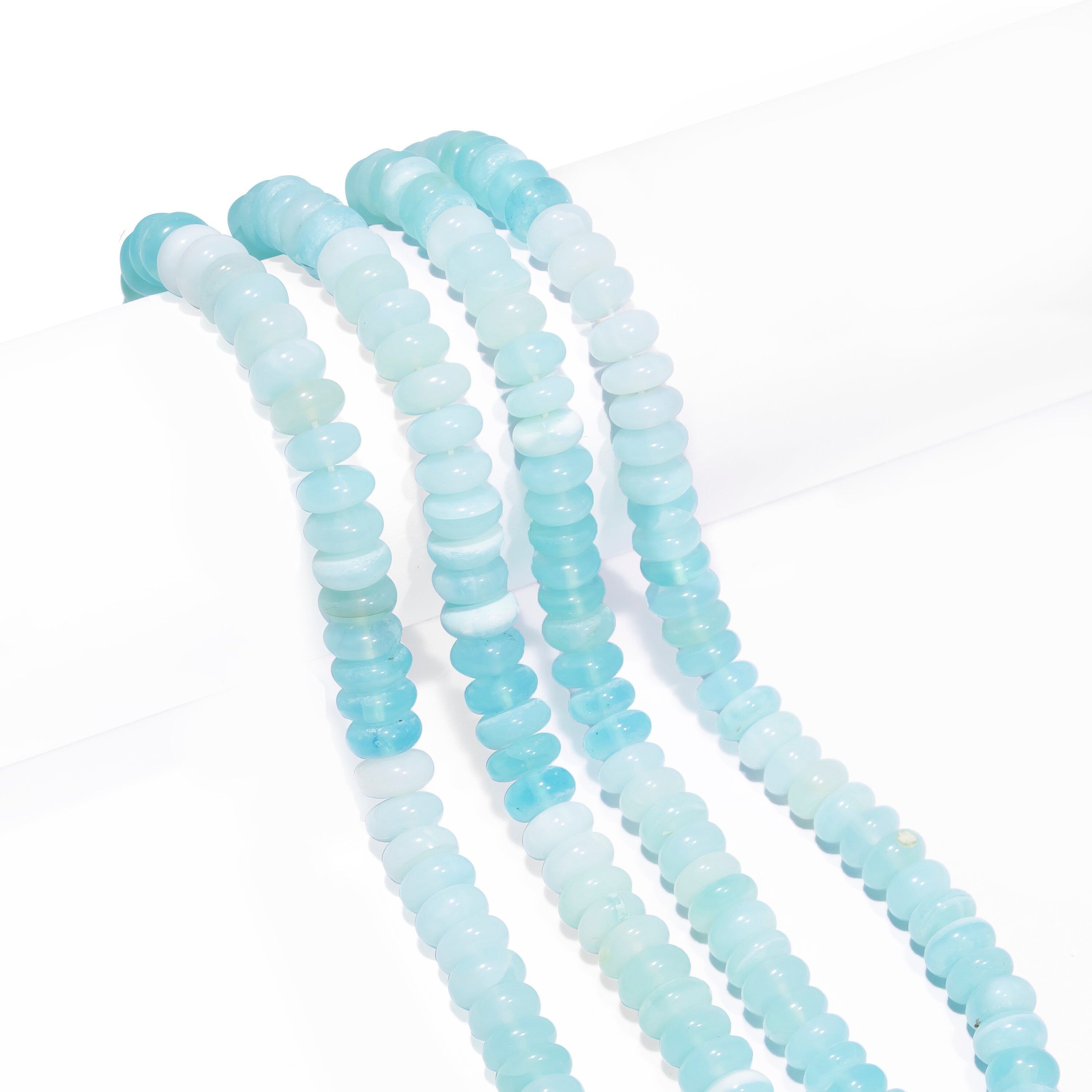 Light Blue Shaded Opal Smooth Rondelle Beads, Fancy Color Opal Beads, Opal Smooth Beads, Opal Rondelle Beads, Jewelry Making Beads, SKU2472