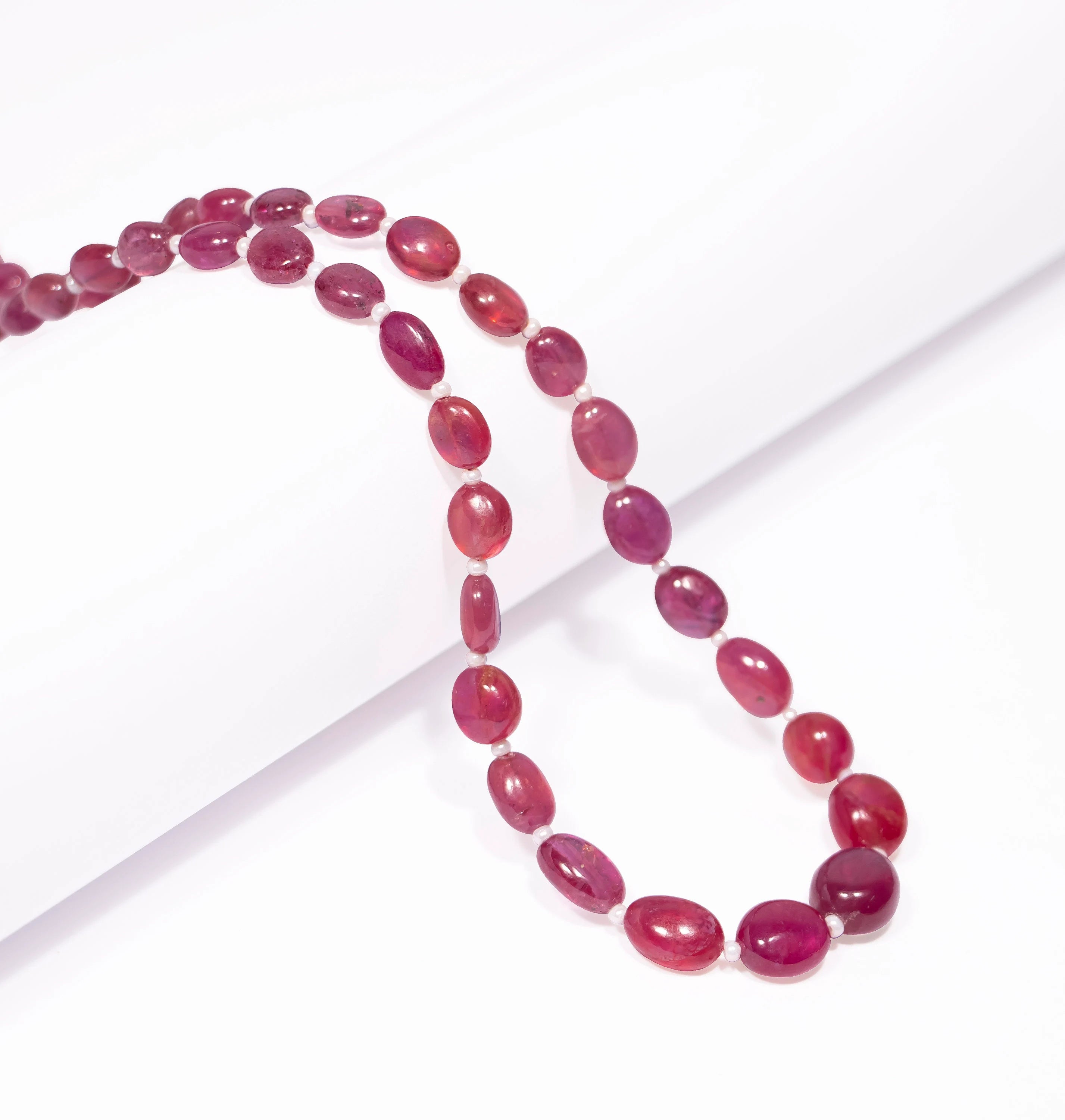 Dainty Pink Sapphire Smooth Beads Necklace, Sapphire Oval Beads Necklace, Necklace For Women, Plain Beaded Necklace, Gift For Her, SKU2488