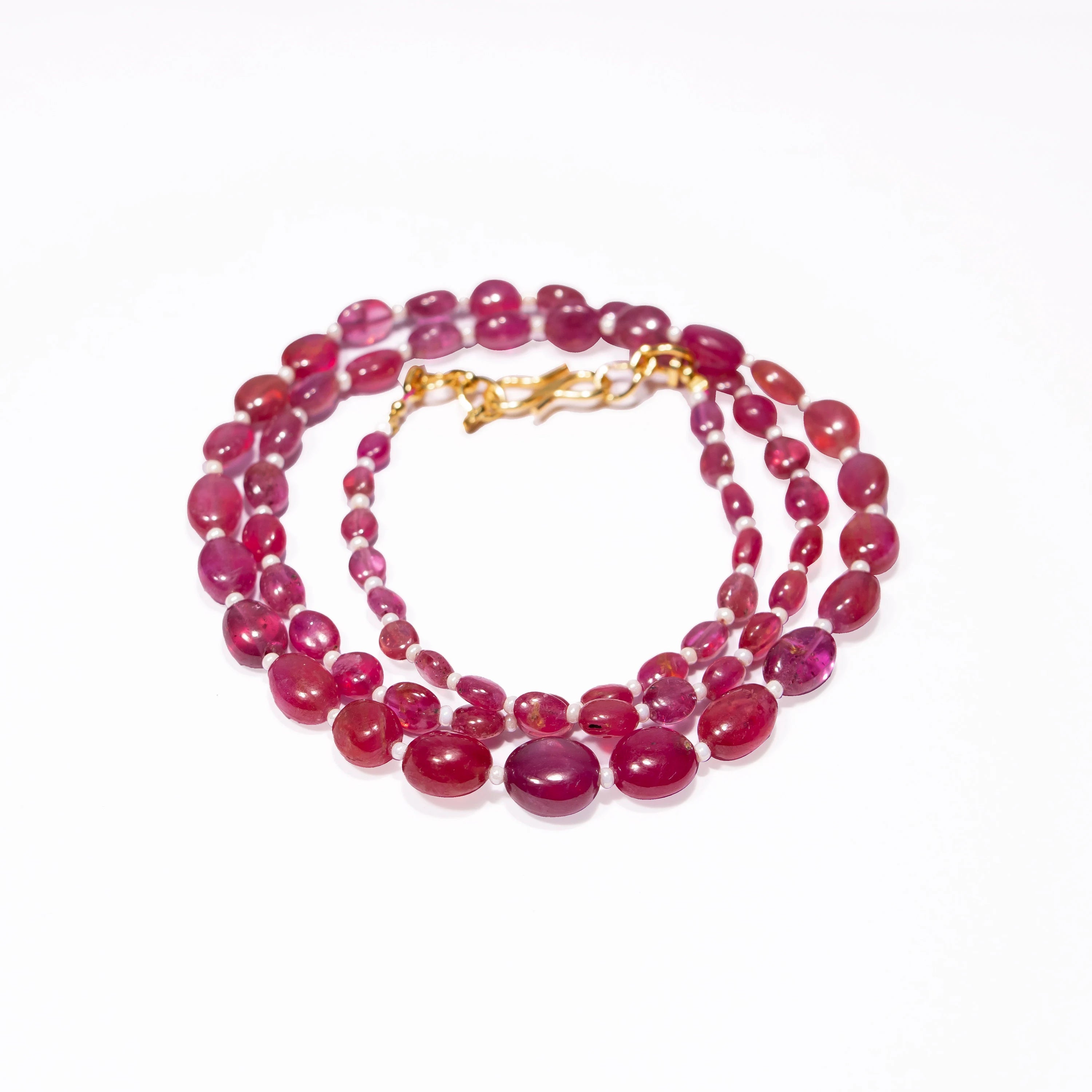 Dainty Pink Sapphire Smooth Beads Necklace, Sapphire Oval Beads Necklace, Necklace For Women, Plain Beaded Necklace, Gift For Her, SKU2488
