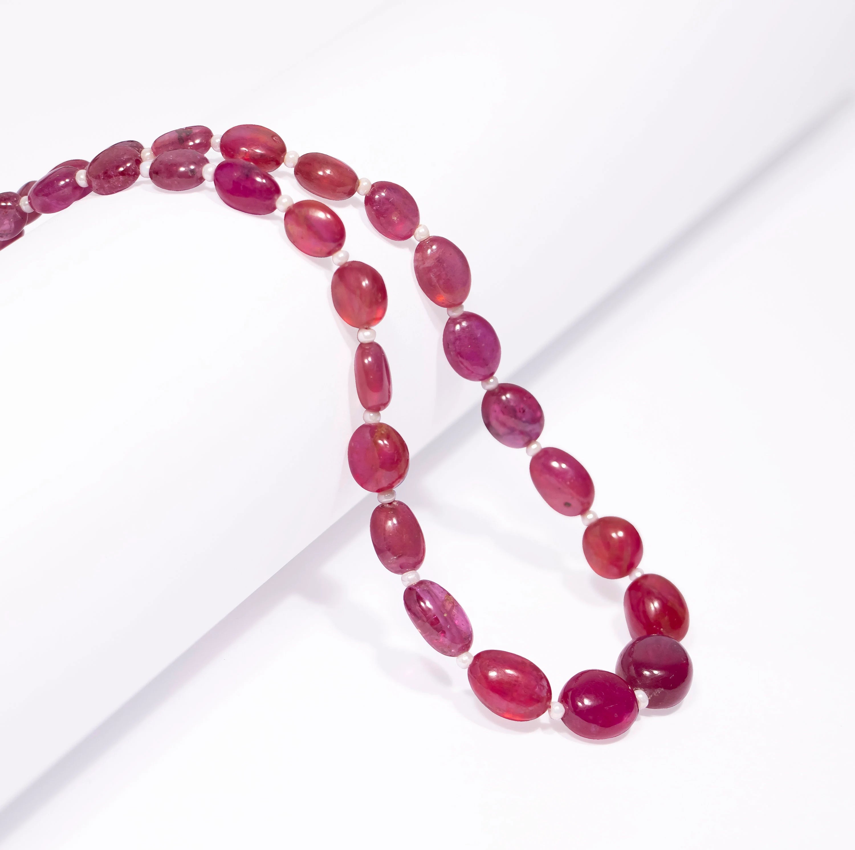 Dainty Pink Sapphire Smooth Beads Necklace, Sapphire Oval Beads Necklace, Necklace For Women, Plain Beaded Necklace, Gift For Her, SKU2488