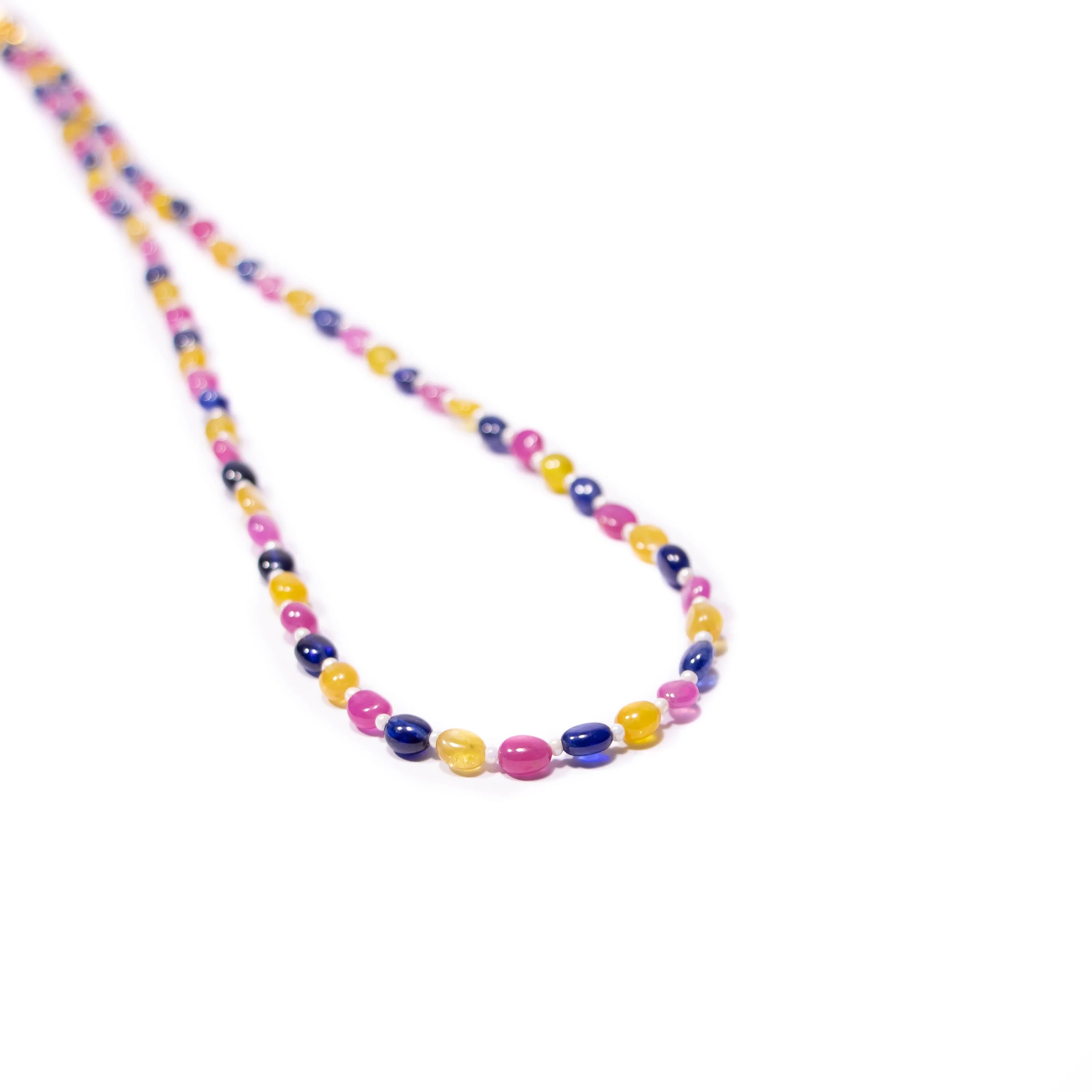 Multi Color Sapphire Smooth Oval Beads Necklace, Sapphire Beads Necklace, SKU2491
