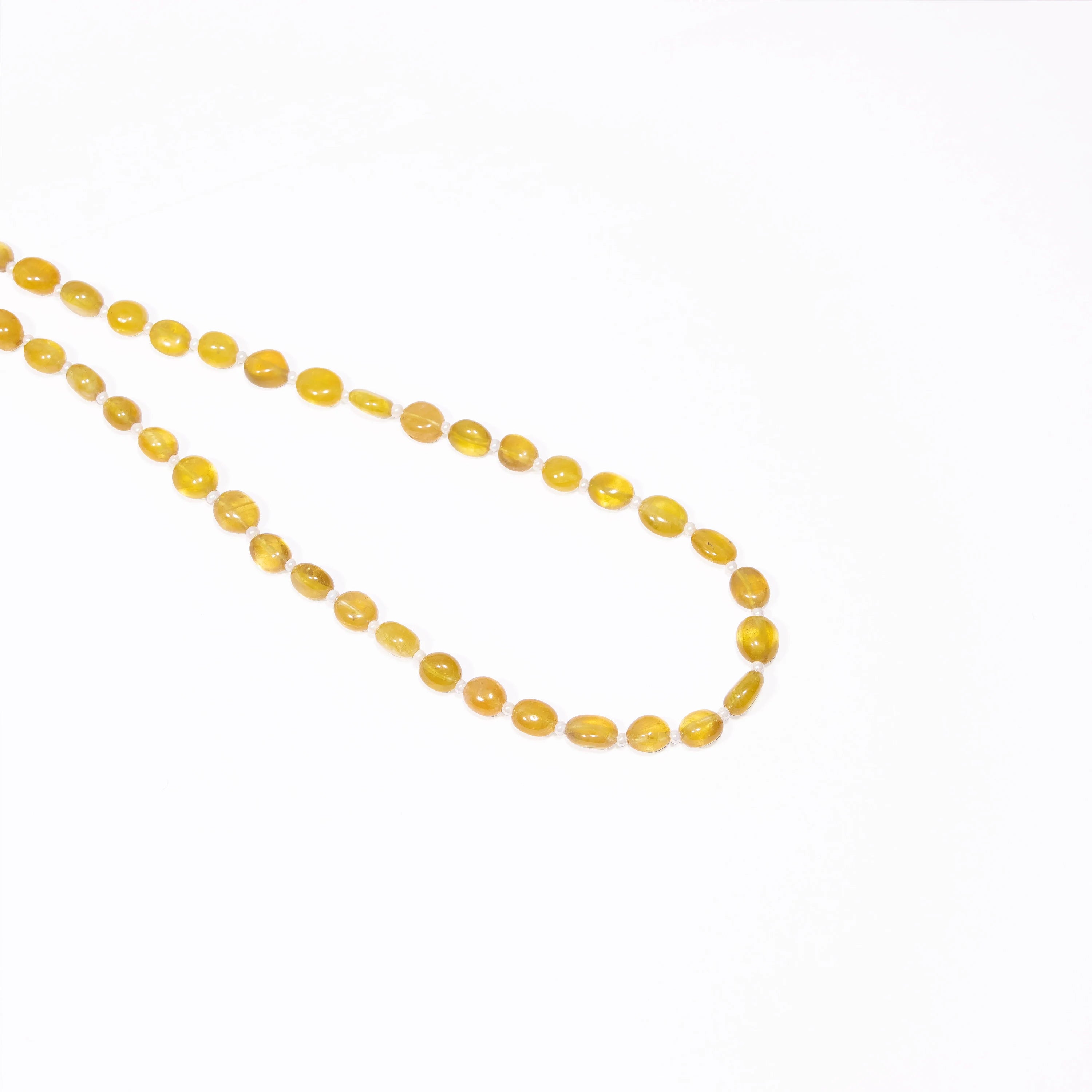 Yellow Sapphire Smooth Oval Beads Necklace, Sapphire Beads Simple Necklace, SKU2492