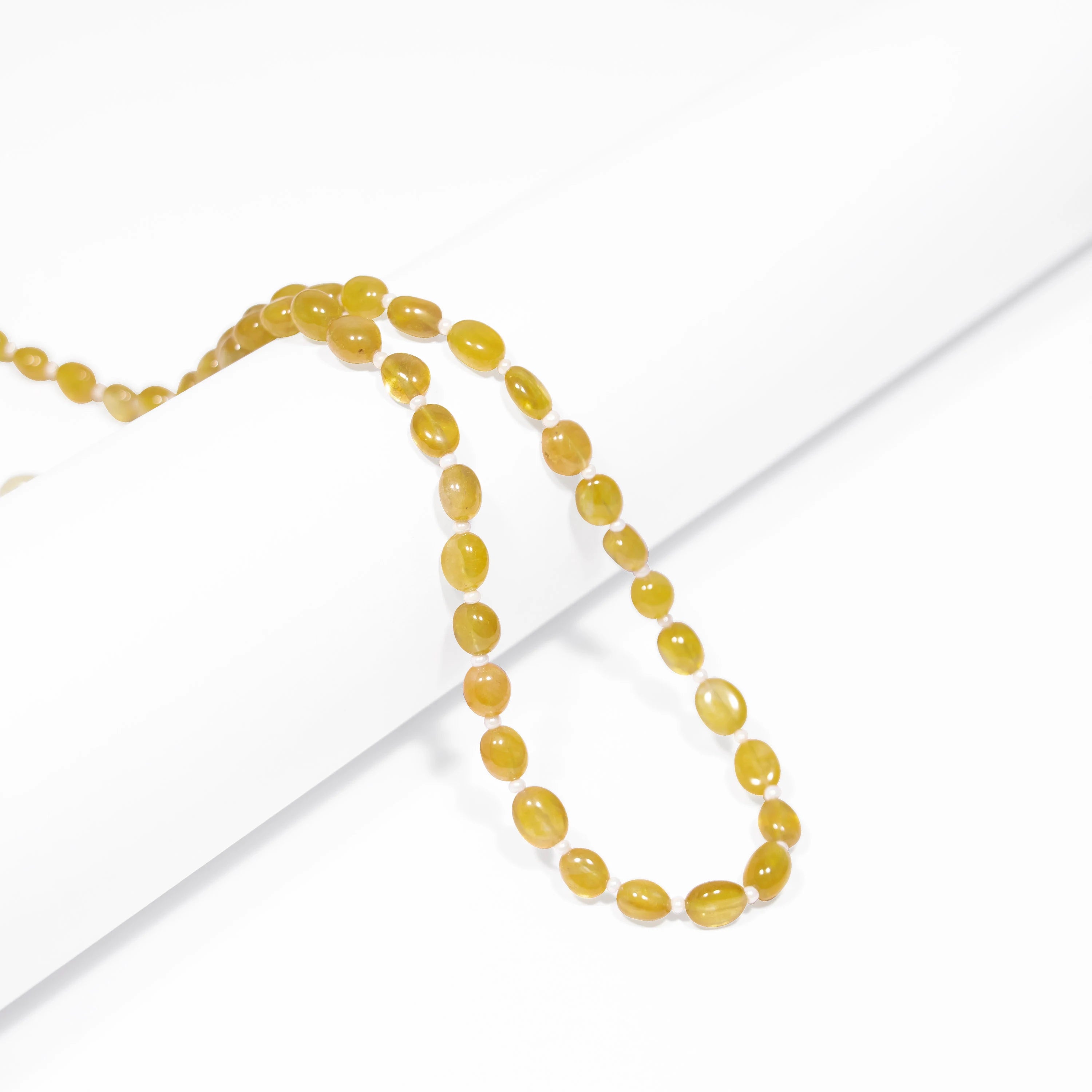 Yellow Sapphire Smooth Oval Beads Necklace, Sapphire Beads Simple Necklace, SKU2492