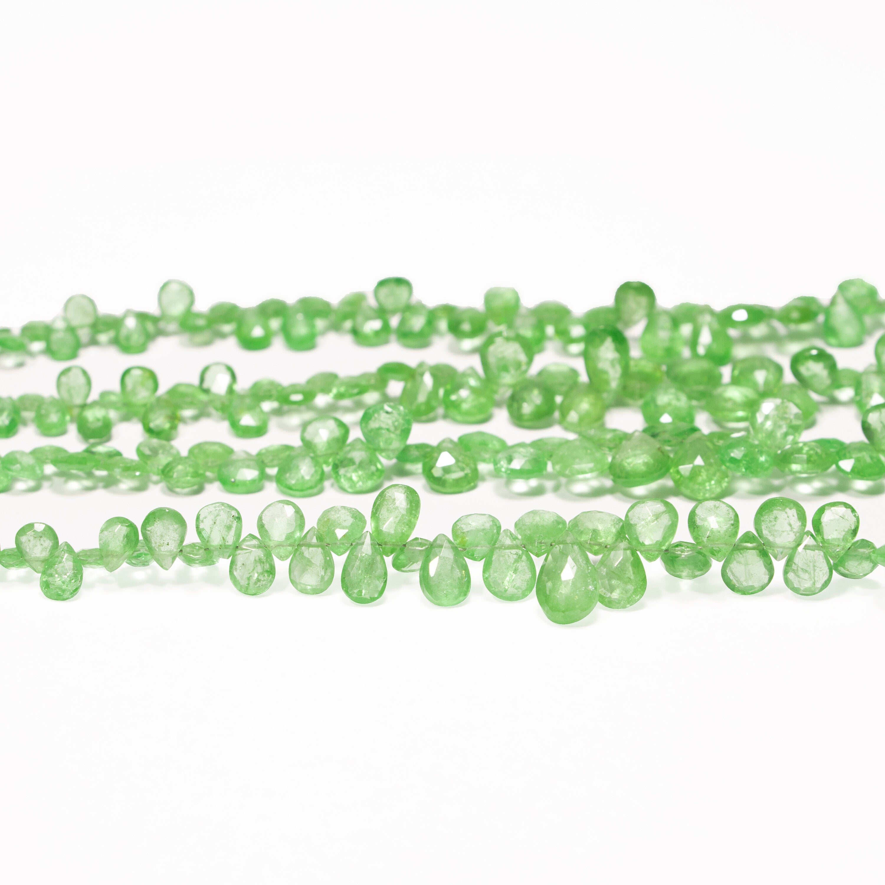Green Tsavorite Faceted Pears Beads, 3x5 To 7*9mm, Tsavorite Pears, Green Tsavorite Jewelry Making Gemstone Beads, 8 Inch Strand, SKU 076