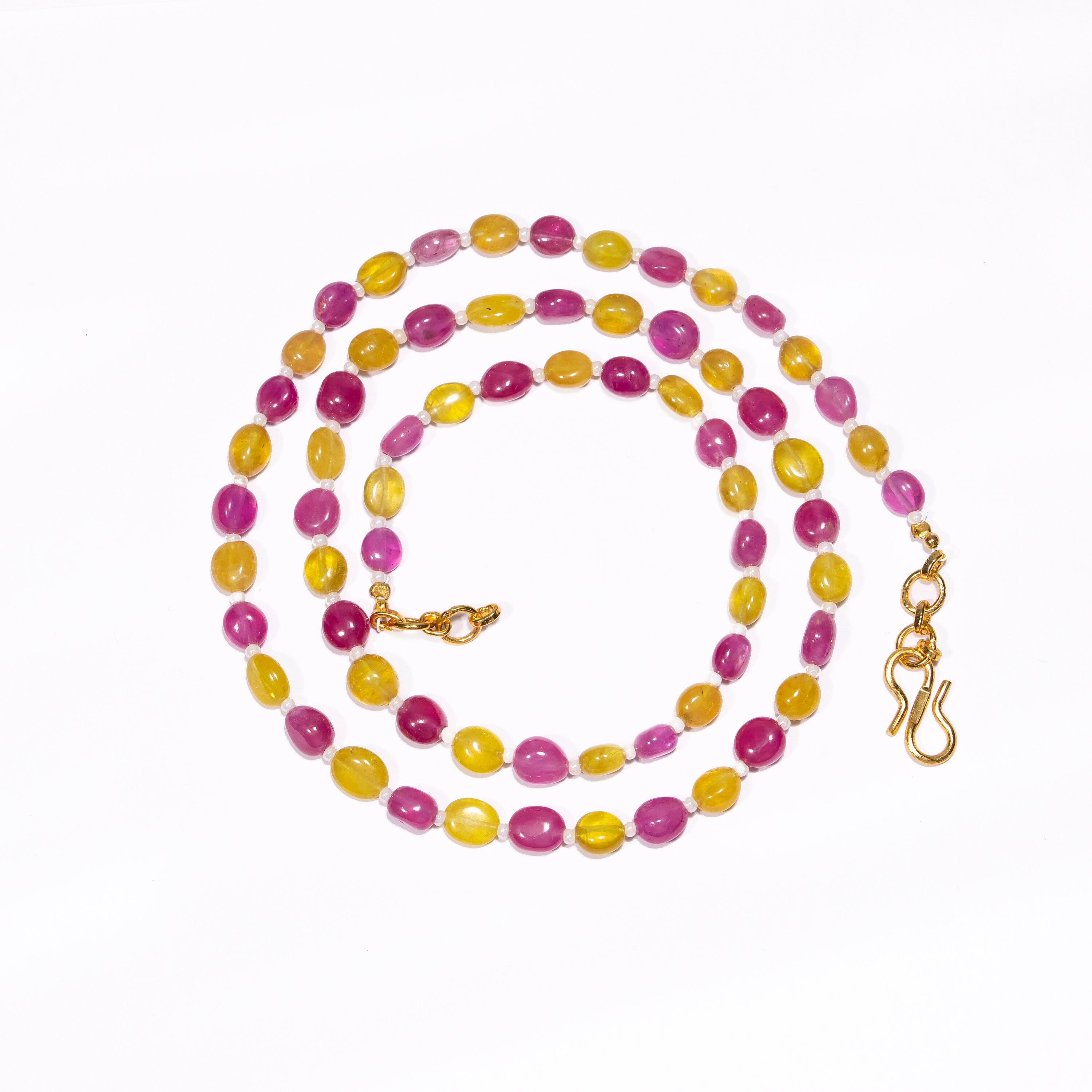 Yellow Pink Sapphire Smooth Oval Beads, Sapphire Smooth Beads, Sapphire Oval Beads, Sapphire Jewelry Making Gemstone Beads Necklace, SKU2490