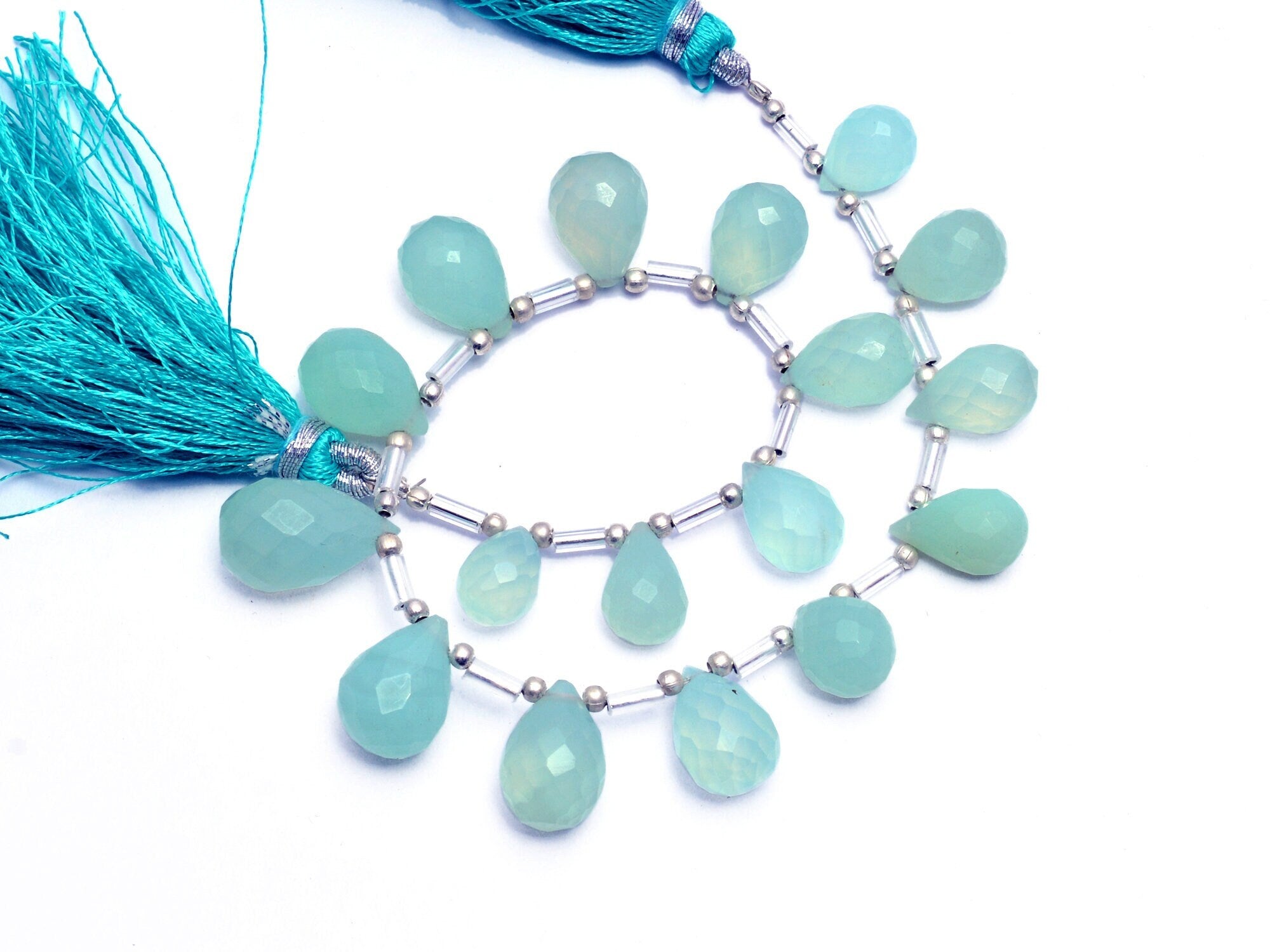 Natural Aqua Chalcedony Beads, Faceted Tear Drops Briolette, 7x10 to 10x14 mm, Unique Gemstone Beads, (SKU1041)