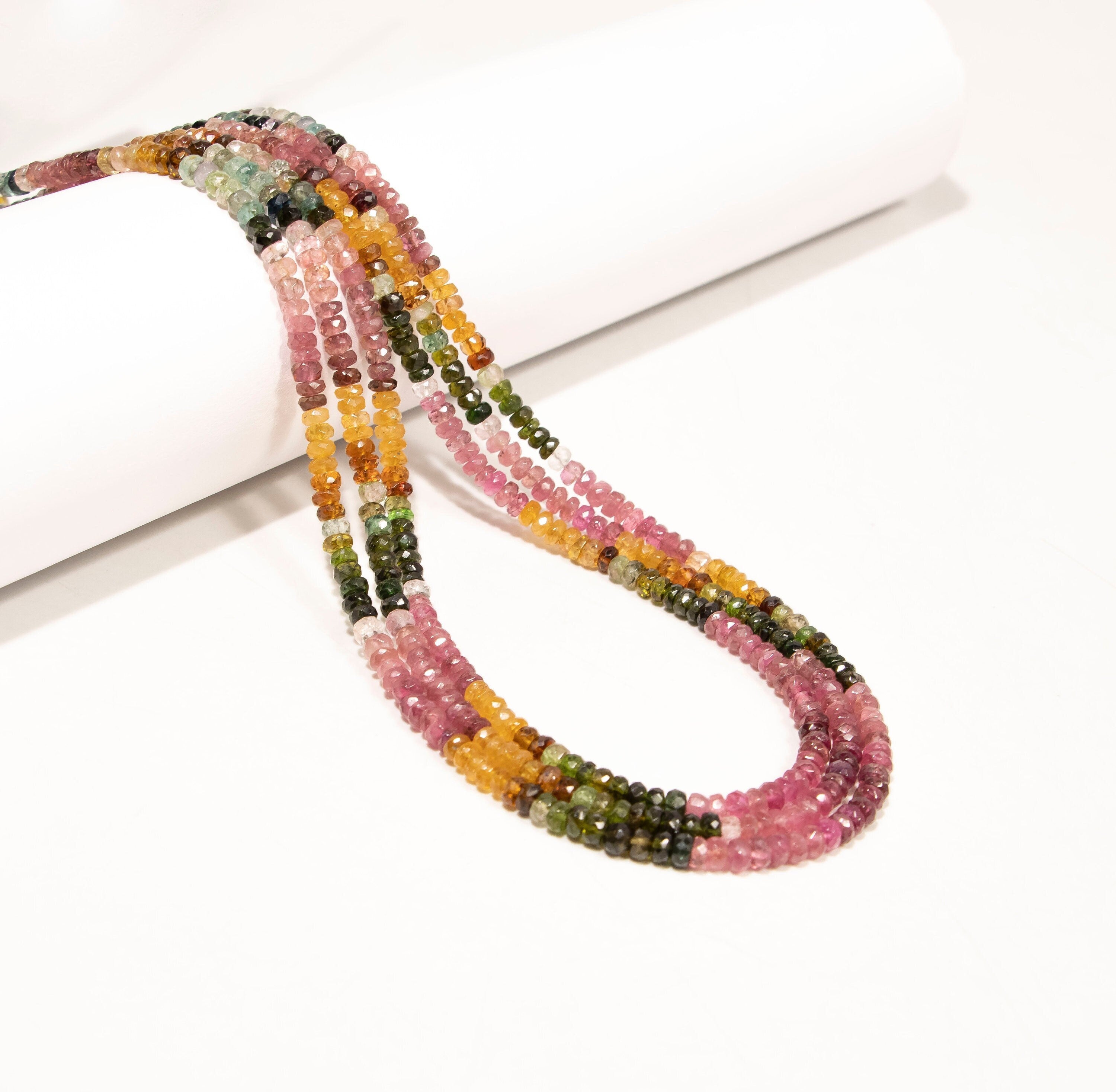 AA Quality Multi Tourmaline Faceted Rondelle Gemstone Beads,  41 Strands Lot, 4 - 4.5 mm Beads, SKU2404
