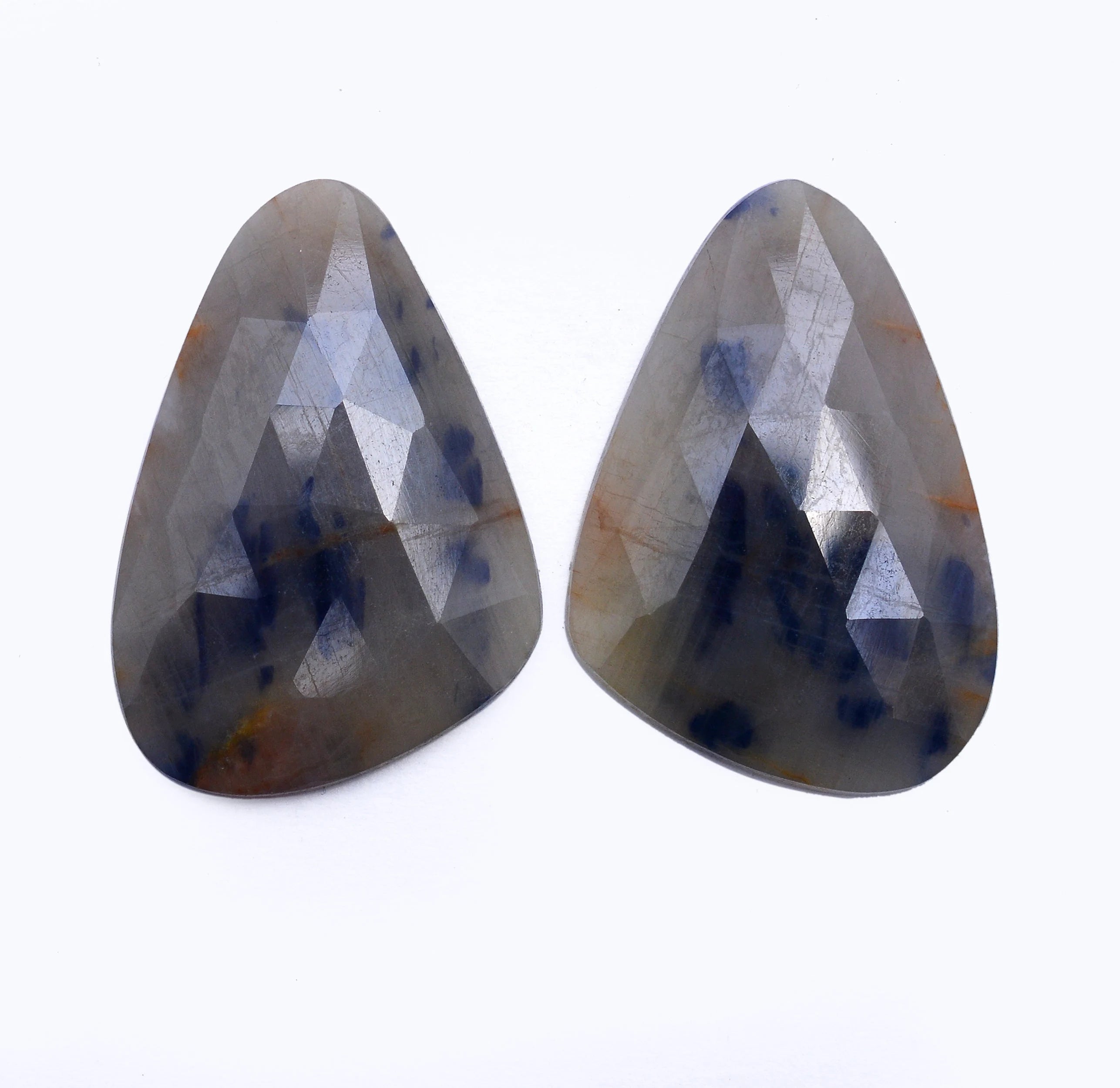 Natural Gray Sapphire Faceted Organic Gemstone, 20x29 mm, Matching Pair Sapphire Rosecut Gems, (SKU1205)