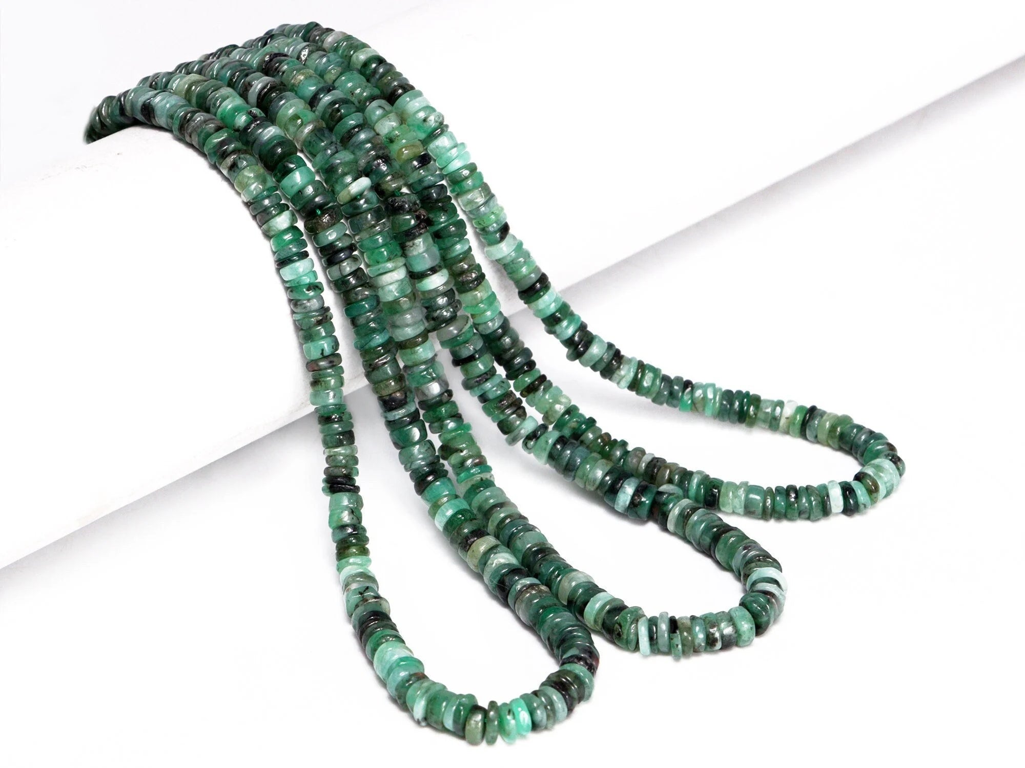 Natural Green Emerald Smooth Heishi Tyre Beads, Unique Gemstone Jewelry, (SKU2170)