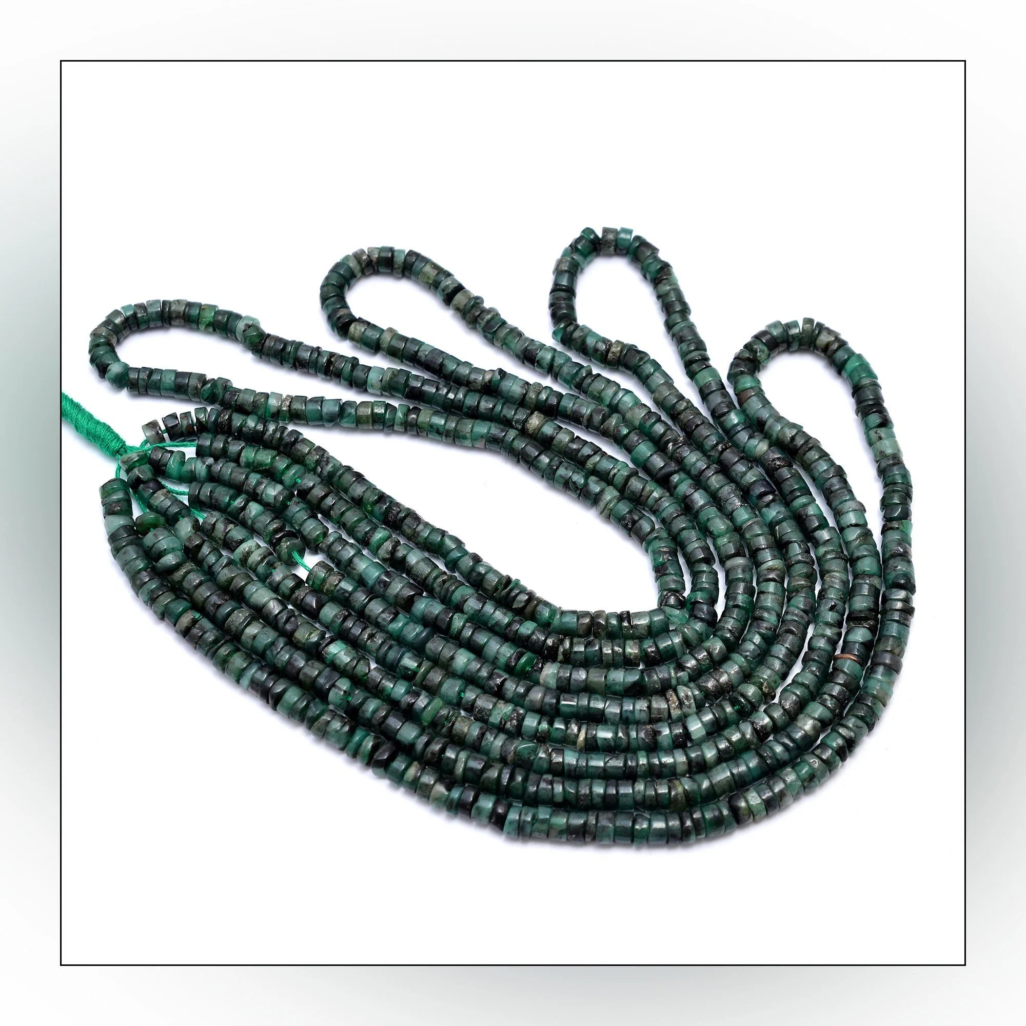 Natural Emerald Smooth Heishi Tyre Beads, Emerald Wheels Beads, 16 Inch, (SKU627)