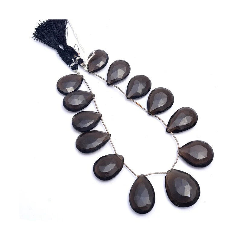 Natural Smoky Quartz Beads, Faceted Long Pear Beads, Wholesale Beads Supplier,