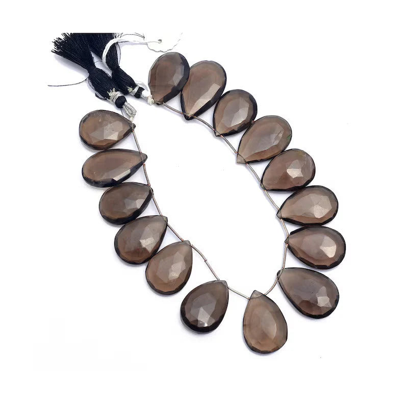 Natural Smoky Quartz Beads, Faceted Long Pear Beads, Wholesale Beads Supplier,