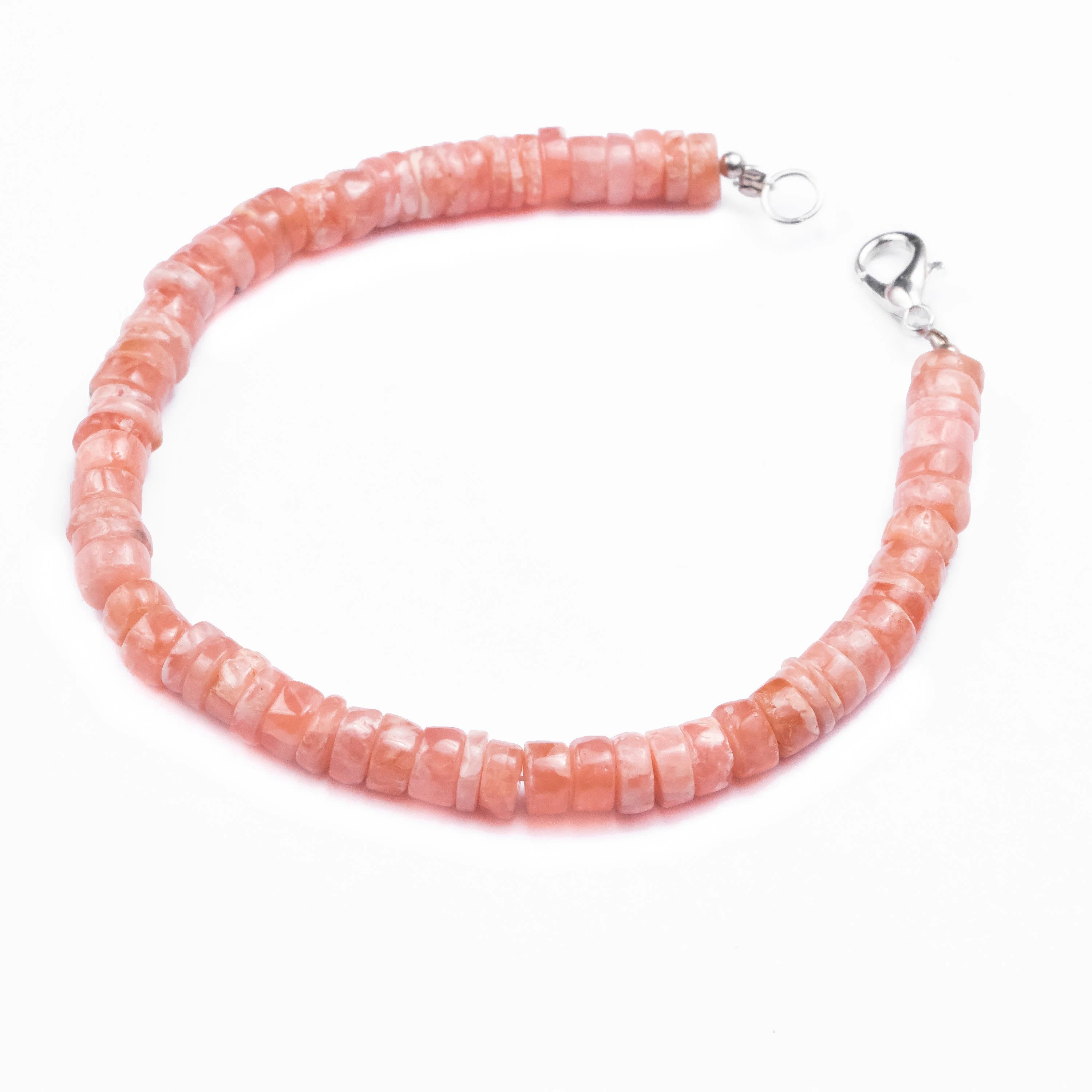 Natural Rhodochrosite Bracelet, Smooth Heishi Tyre Beaded Bracelet, SKU2514