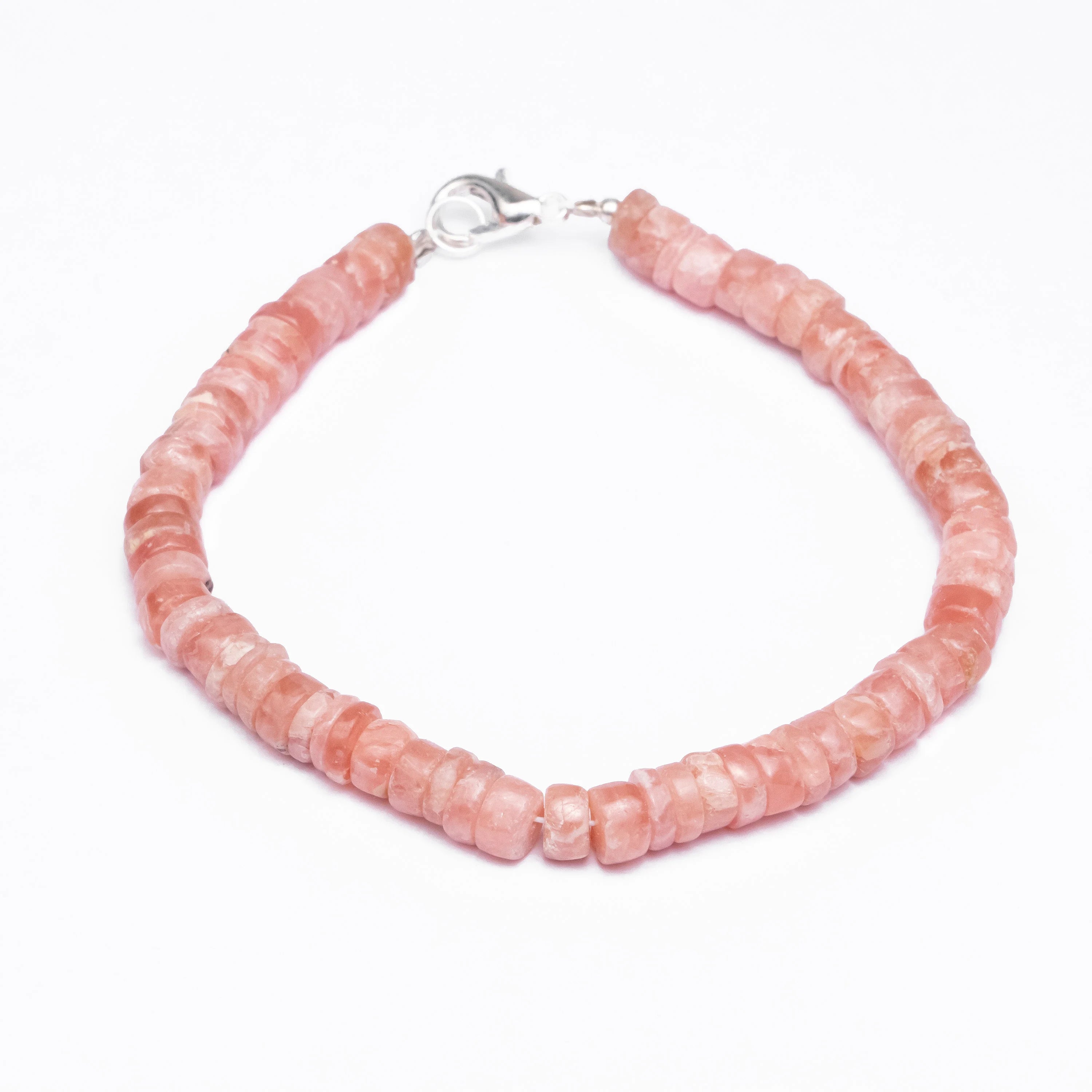 Natural Rhodochrosite Bracelet, Smooth Heishi Tyre Beaded Bracelet, SKU2514
