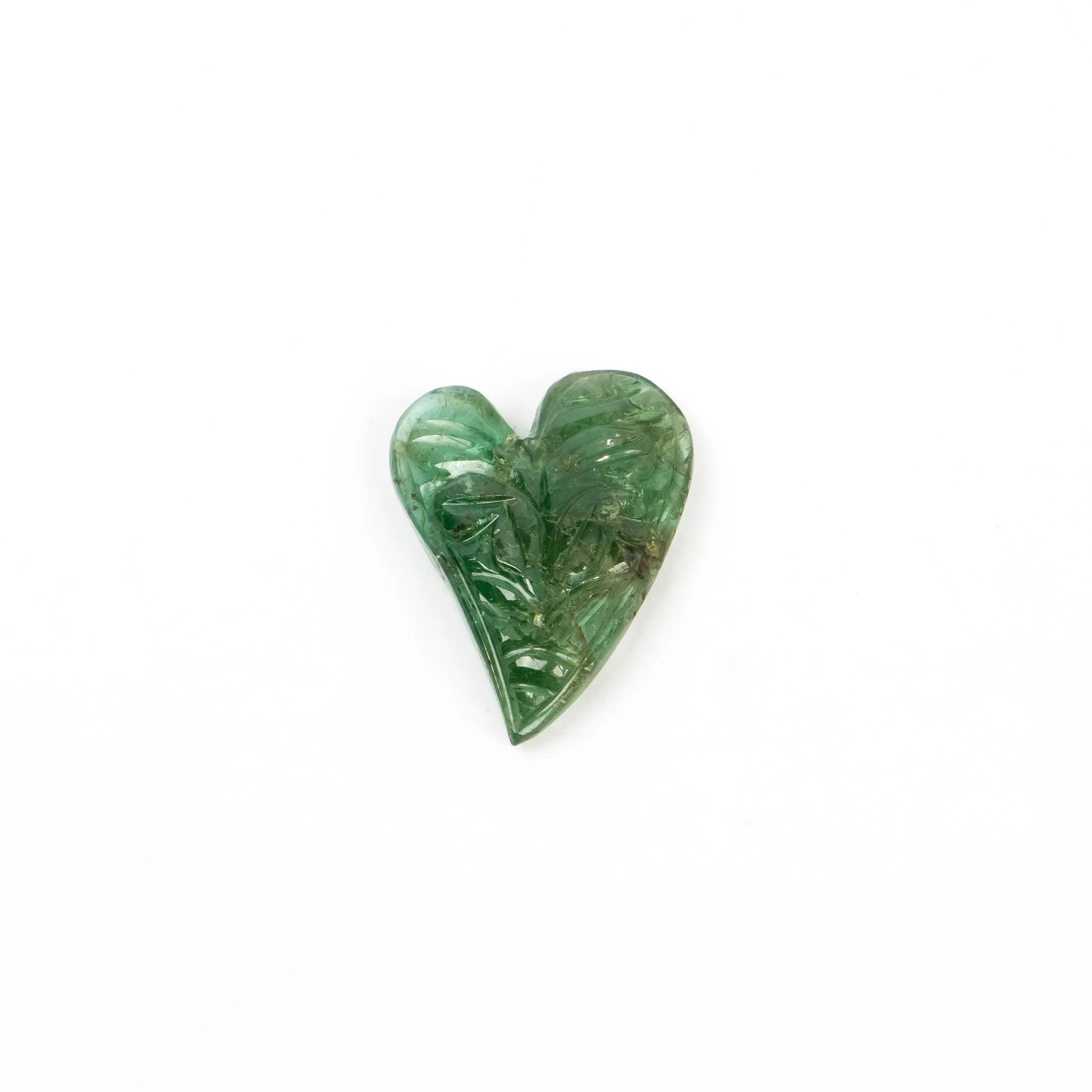 Natural Emerald Fancy Heart Shape Carving Loose Gemstone, Unique Handmade Gemstone, SKU2278