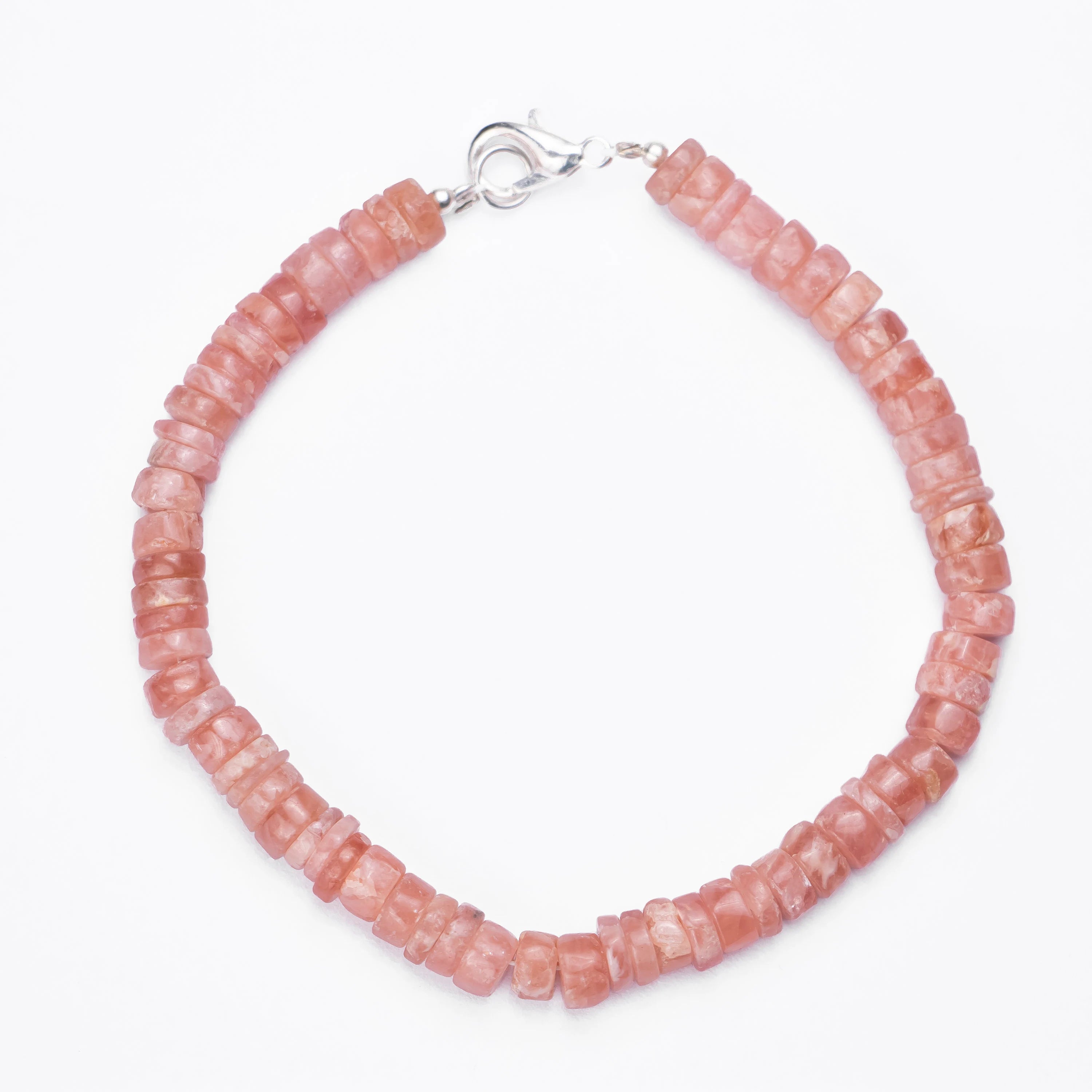 Natural Rhodochrosite Bracelet, Smooth Heishi Tyre Beaded Bracelet, SKU2514