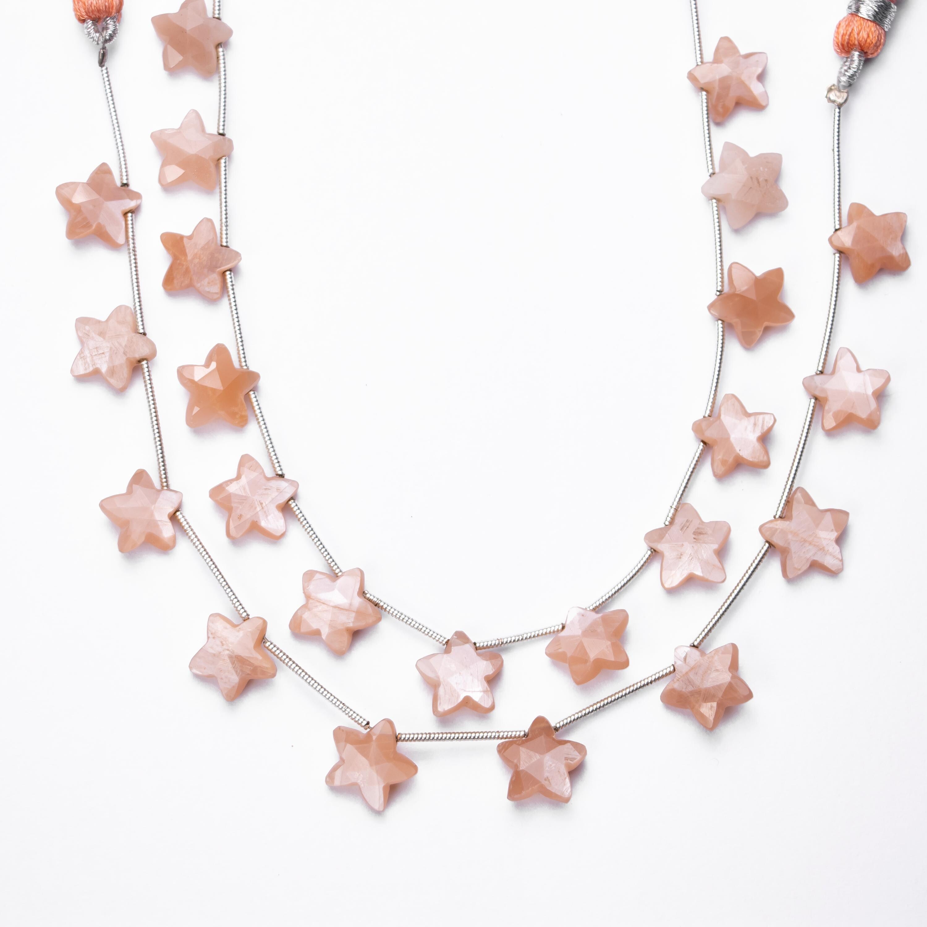 Natural Peach Moonstone Faceted Stars Beads, 9 - 10 mm Moonstone Beads, (SKU554)