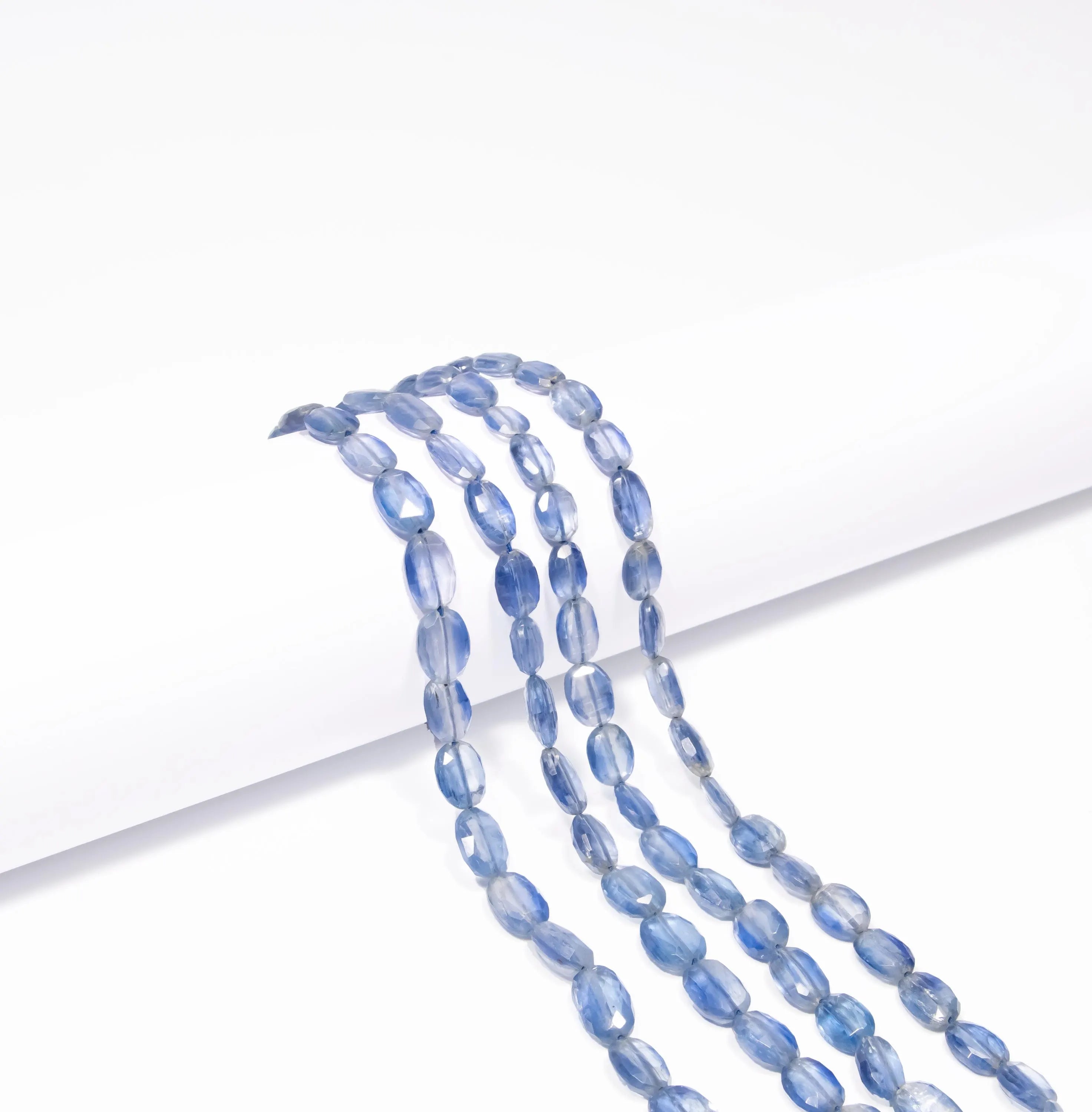 Natural Blue Kyanite Faceted Oval Beads, Unique Semi Precious Beads, 15 Inch Strand, (SKU012)