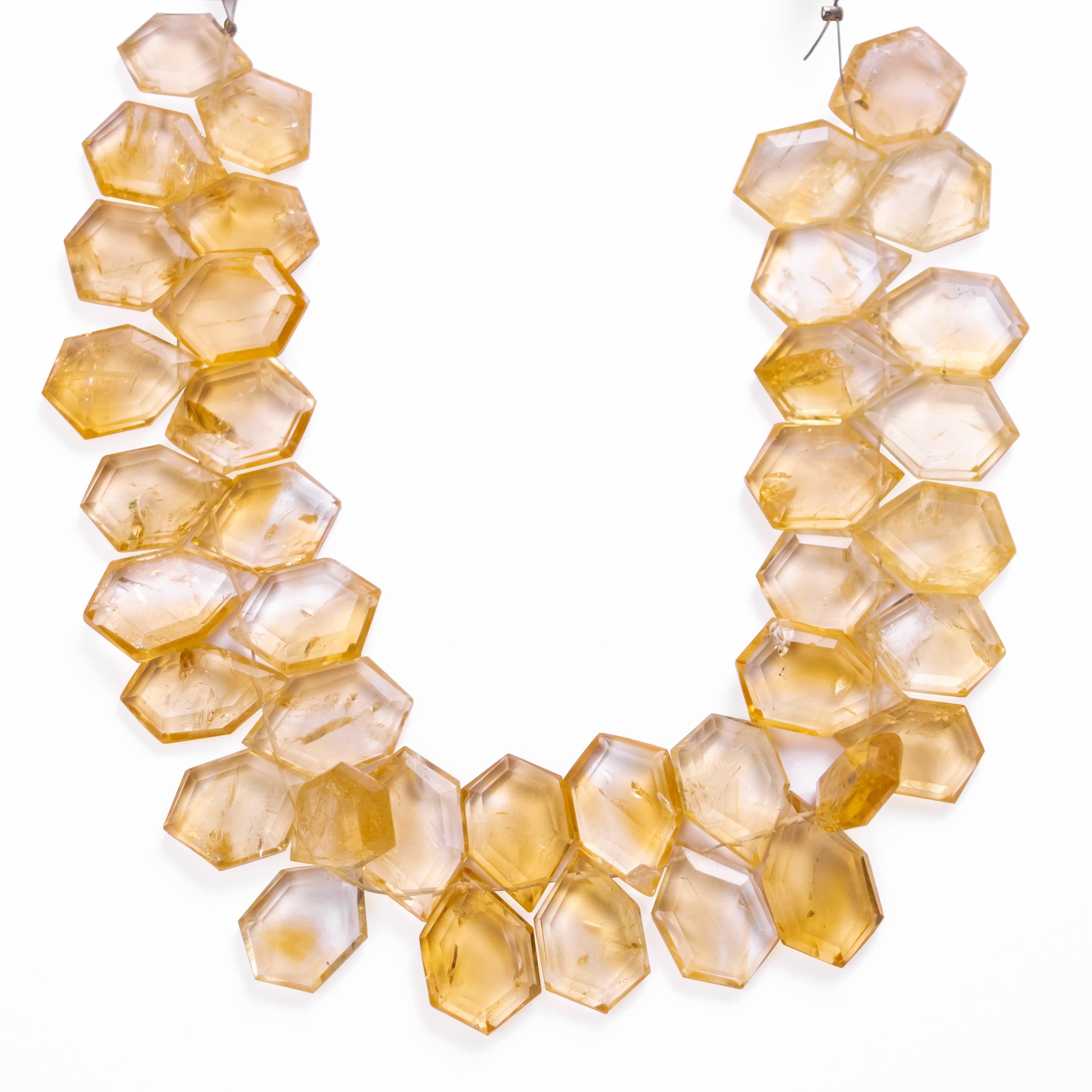 Yellow Citrine Faceted Hexagon Six Corner Fancy Beads, 9x15 mm to 12x18 mm, SKU616