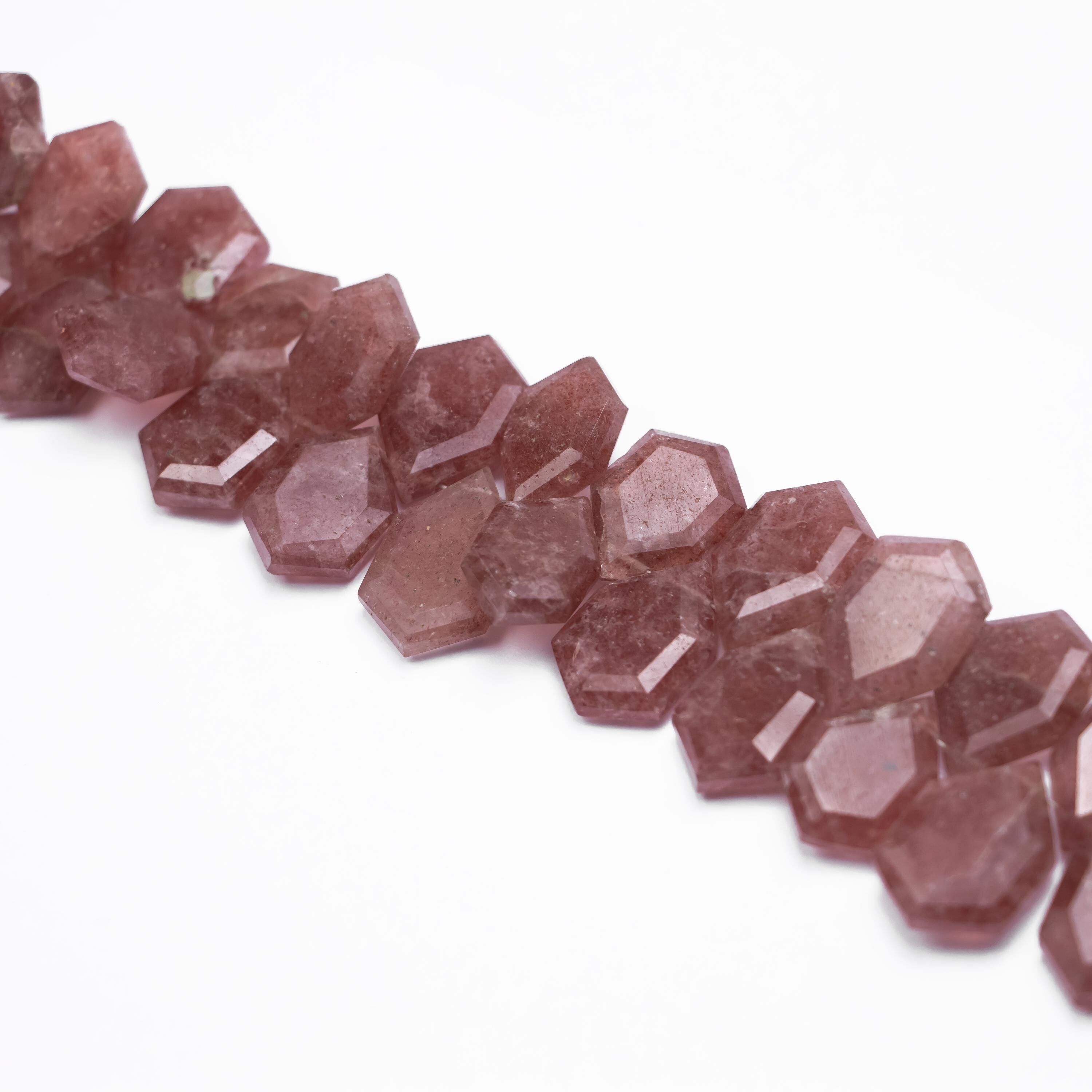Strawberry Quartz Fancy Beads, 9 Inches Strand, 38 Pieces, 9x15 mm to 12x18 mm, Hexagon Strawberry (SKU615)
