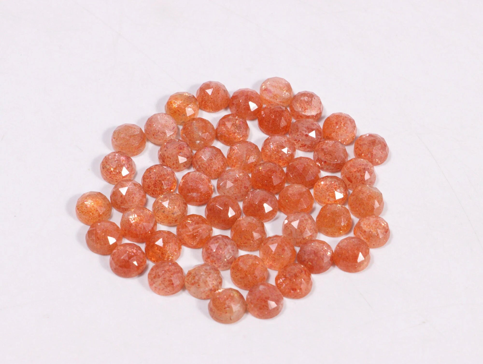 8 mm Natural Sunstone Cabochon Faceted Round Loose Gemstone, SKU2216