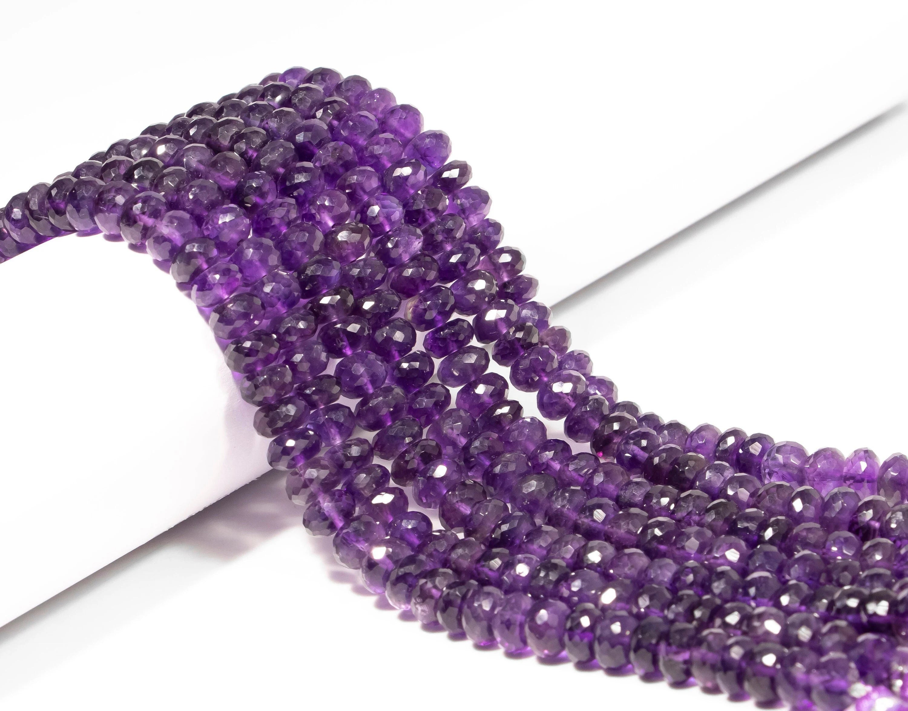 Natural Amethyst Faceted Rondelle Gemstone Beads, Unique Handmade Jewelry, Purple Amethyst Beads, SKU2329