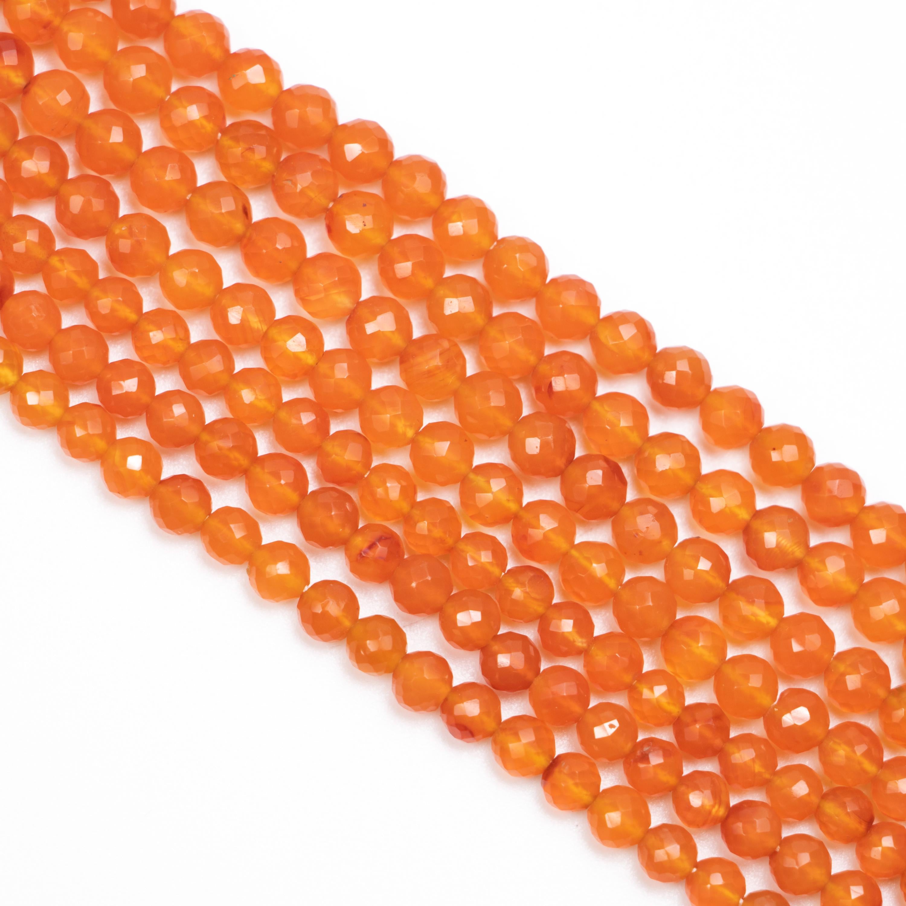Natural Carnelian Faceted Round Balls Beads, Dark Orange Carnelian Gemstone Beads, 15 Inch Strand, (SKU349)