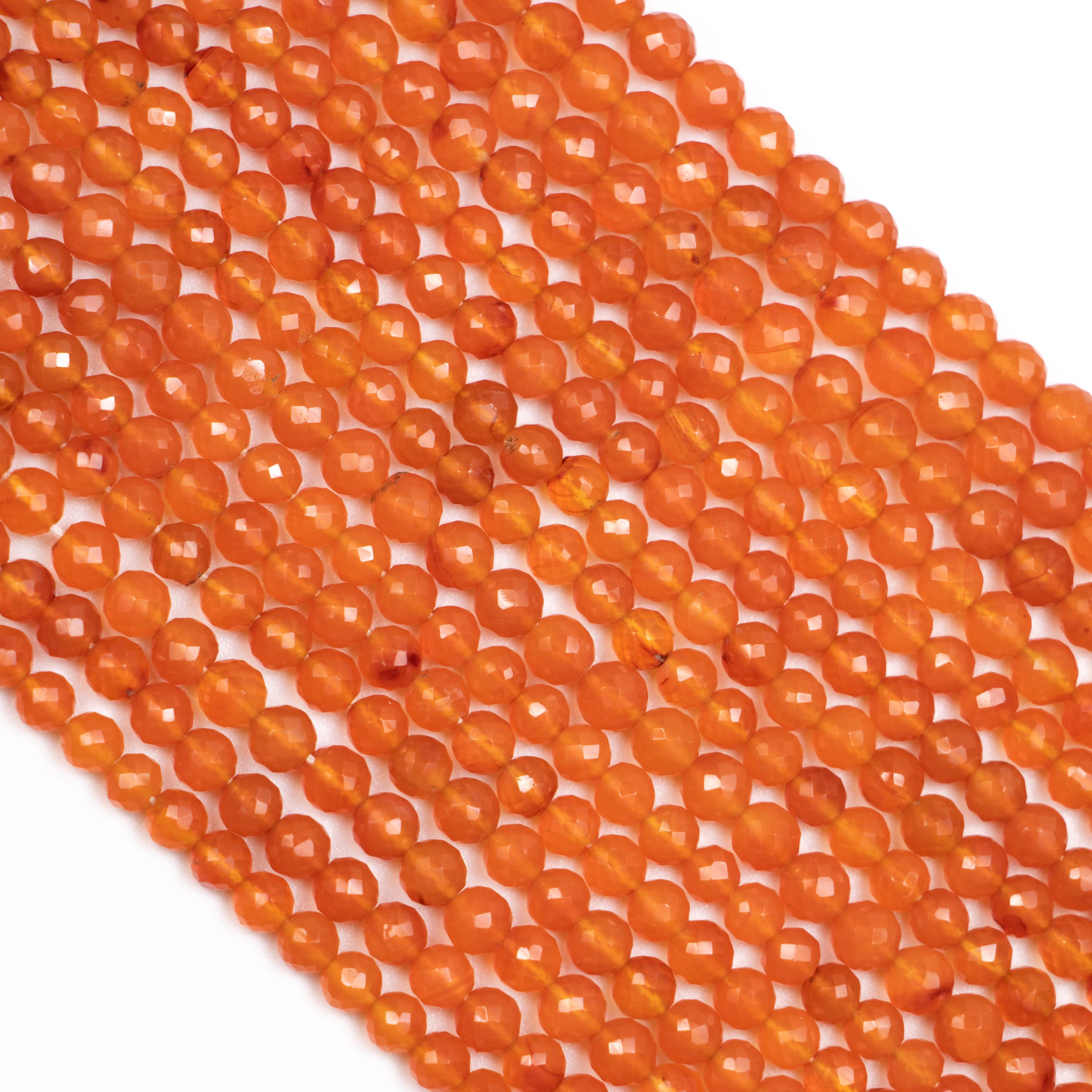 Natural Carnelian Faceted Round Balls Beads, Dark Orange Carnelian Gemstone Beads, 15 Inch Strand, (SKU349)