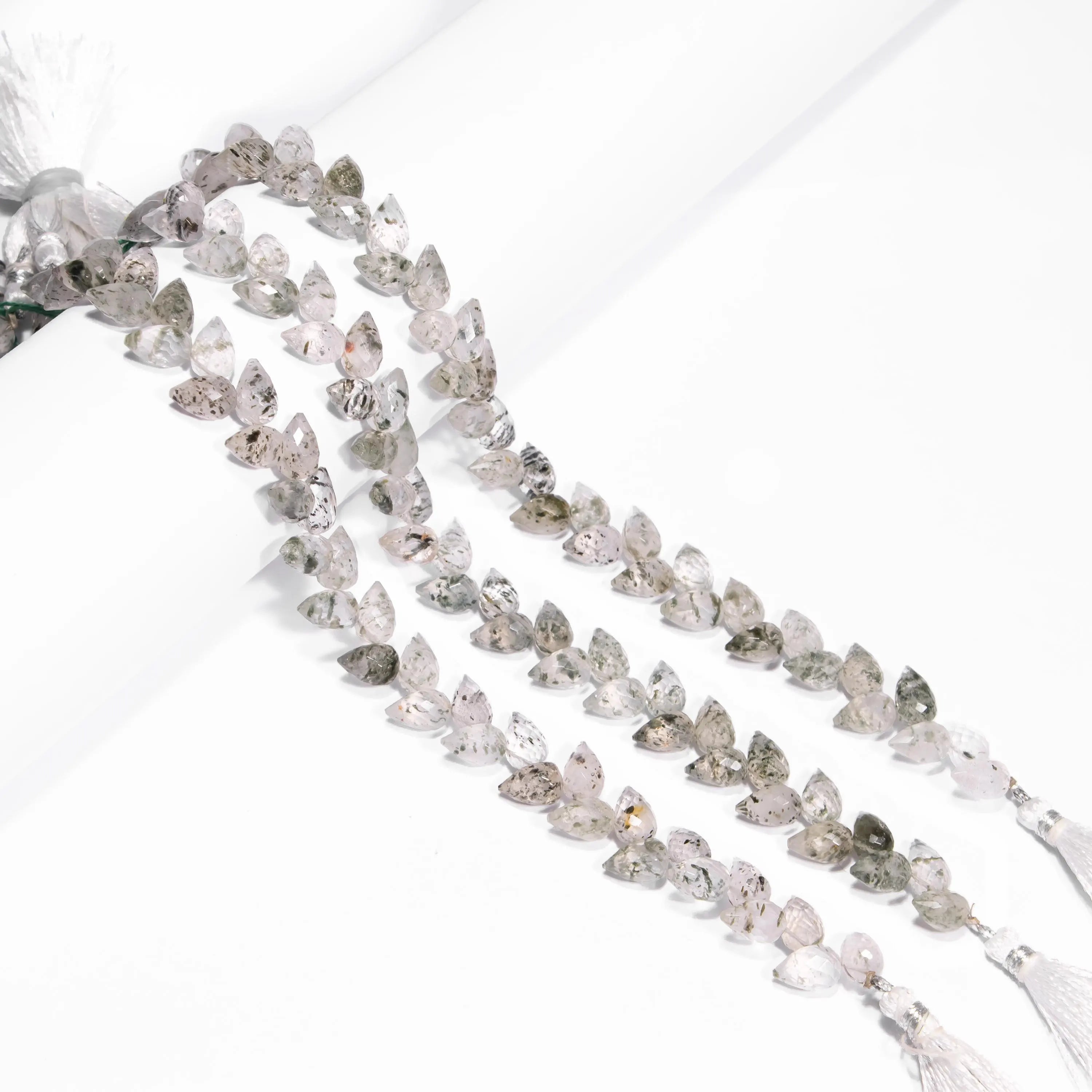AA Quality Green Rutile Faceted Tulip Drops, Green Rutile Faceted Drops, Fancy Tulip Drop Beads, SKU2449,