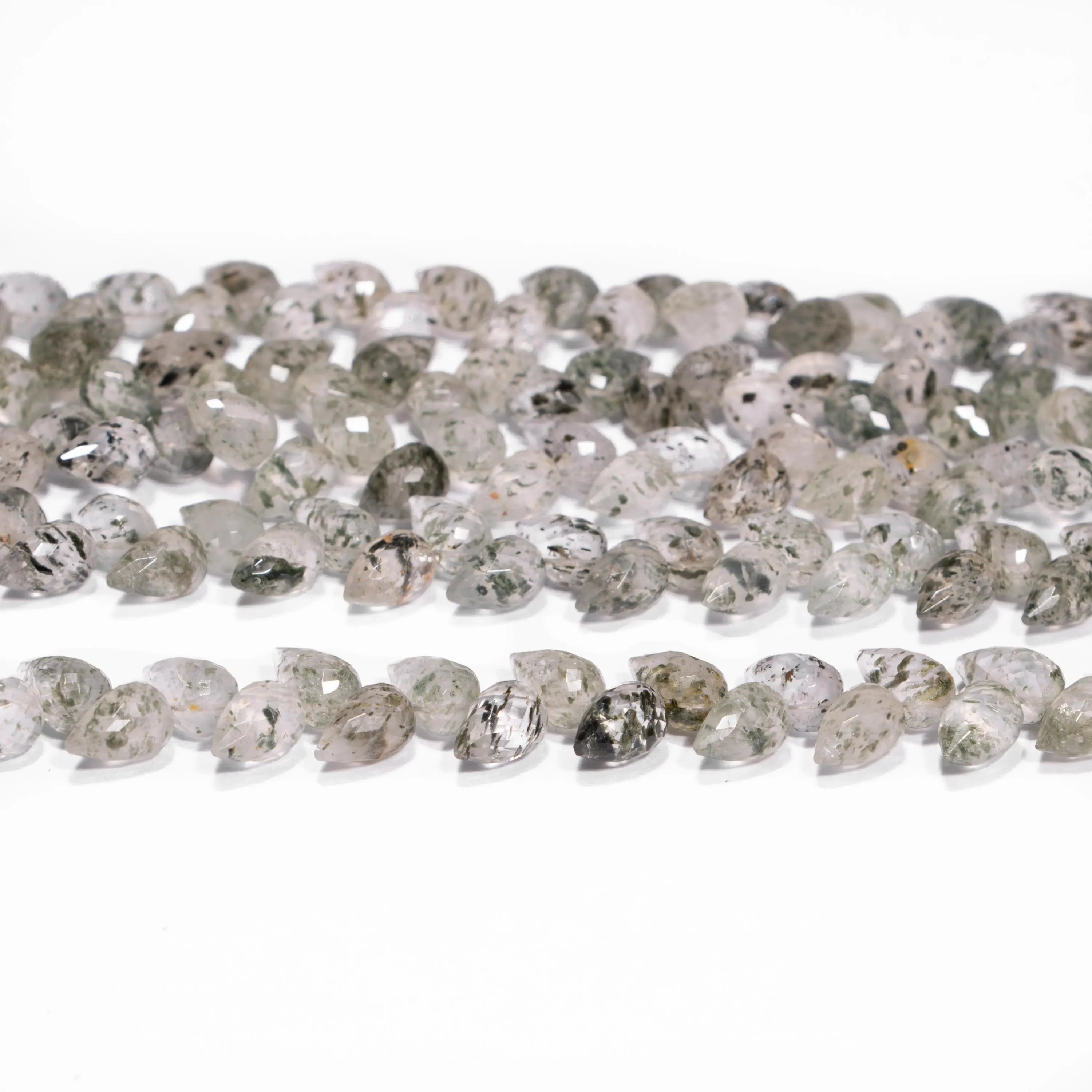 AA Quality Green Rutile Faceted Tulip Drops, Green Rutile Faceted Drops, Fancy Tulip Drop Beads, SKU2449,