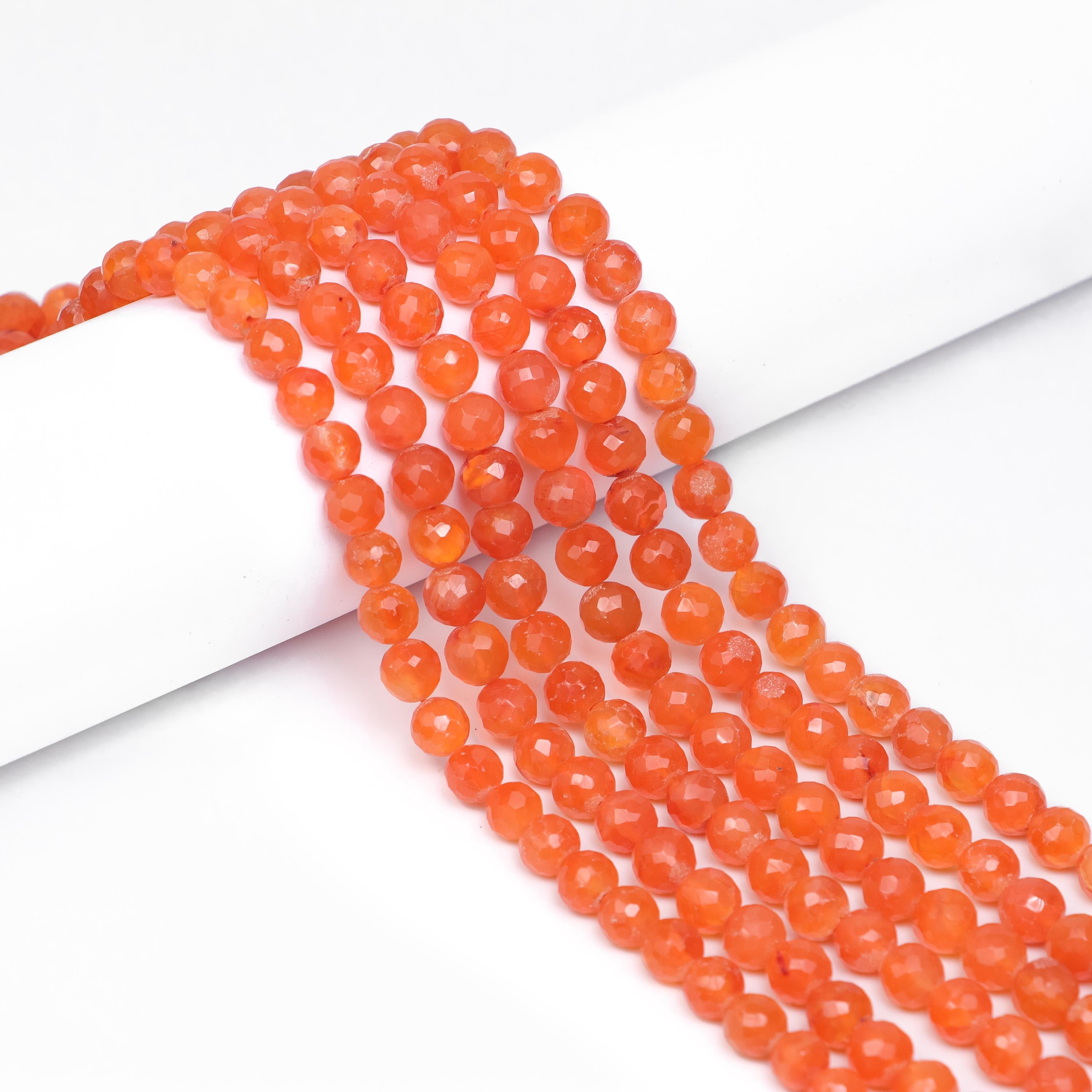 Natural Carnelian Faceted Round Balls Beads, 7 mm To 8 mm, SKU861