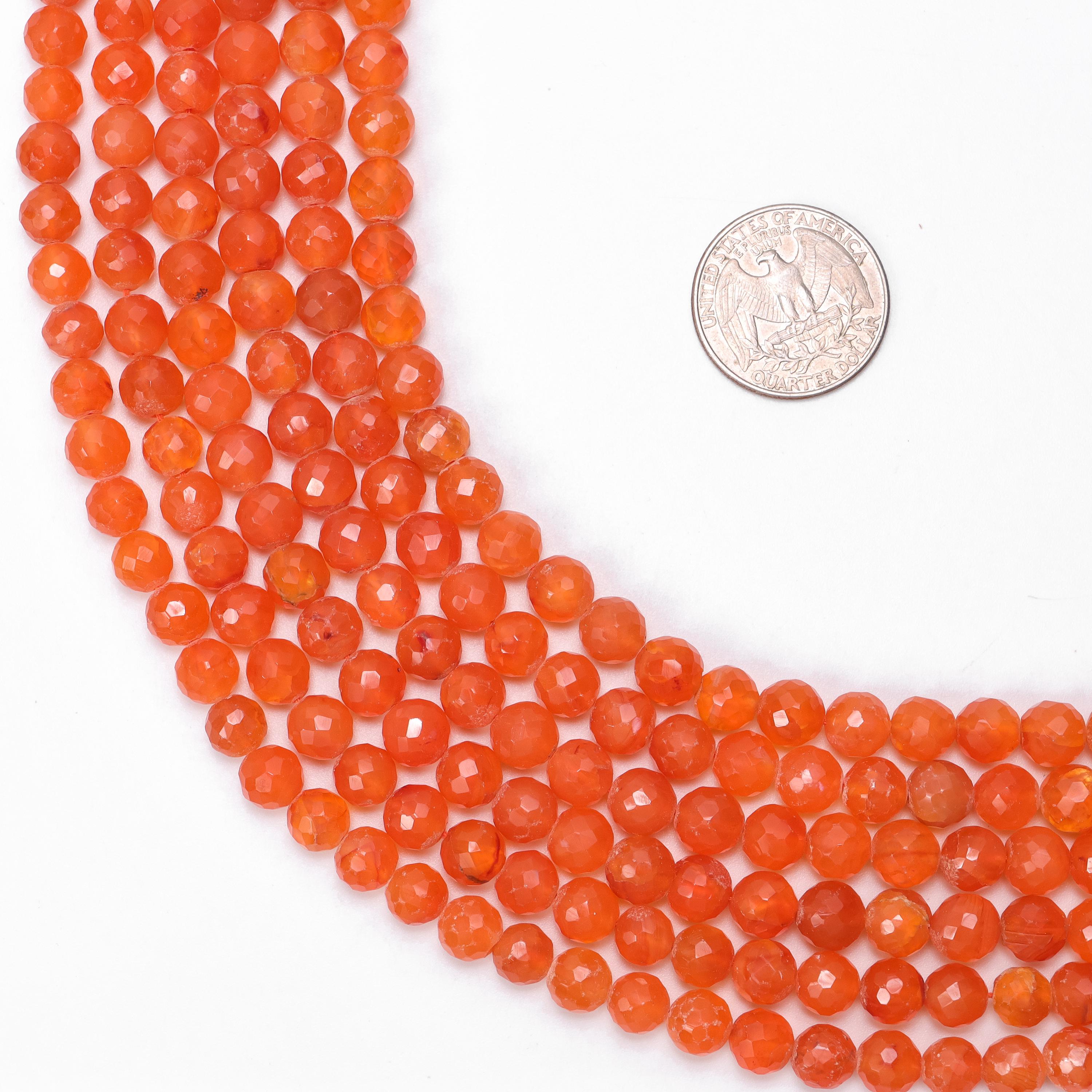 Natural Carnelian Faceted Round Balls Beads, 7 mm To 8 mm, SKU861