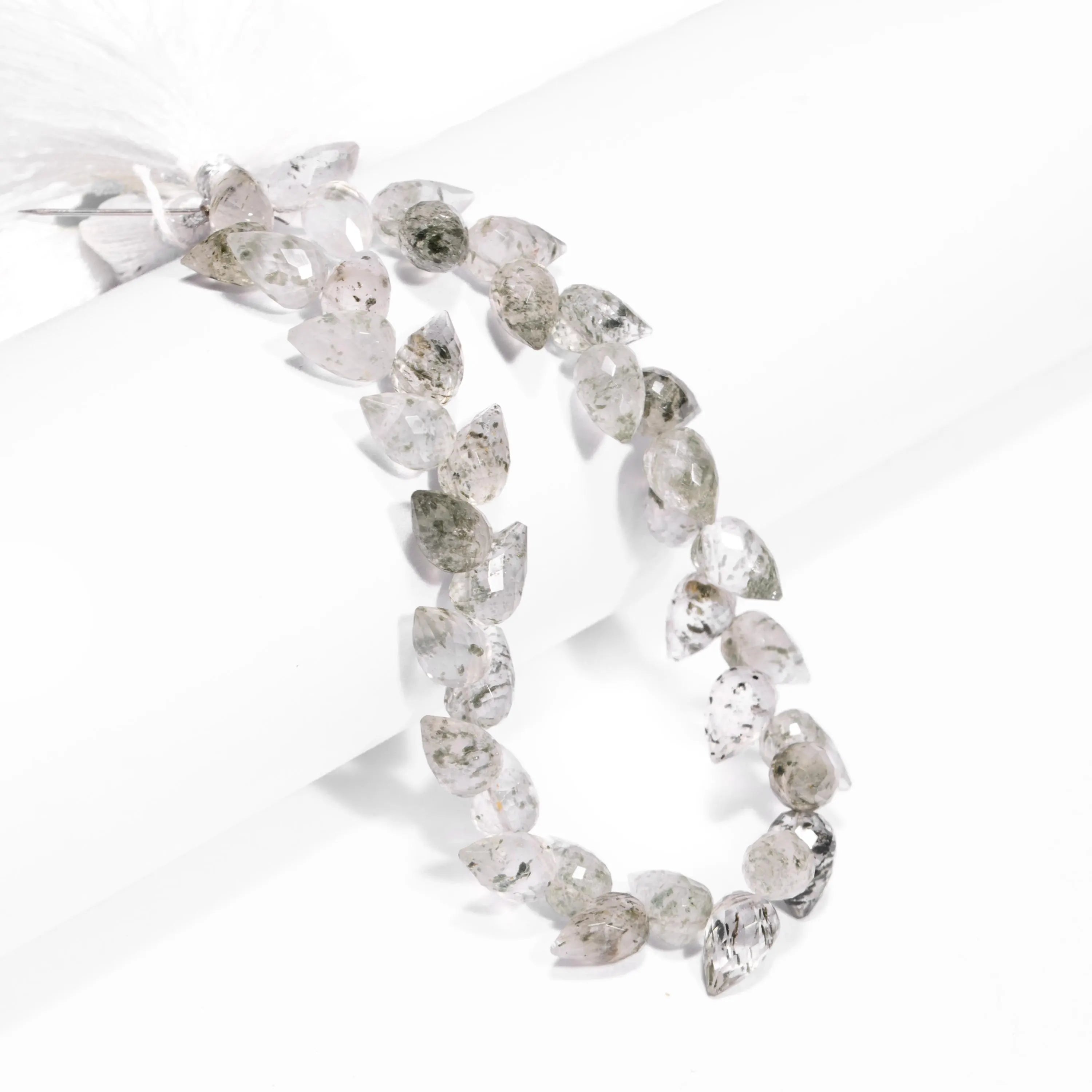 AA Quality Green Rutile Faceted Tulip Drops, Green Rutile Faceted Drops, Fancy Tulip Drop Beads, SKU2449,