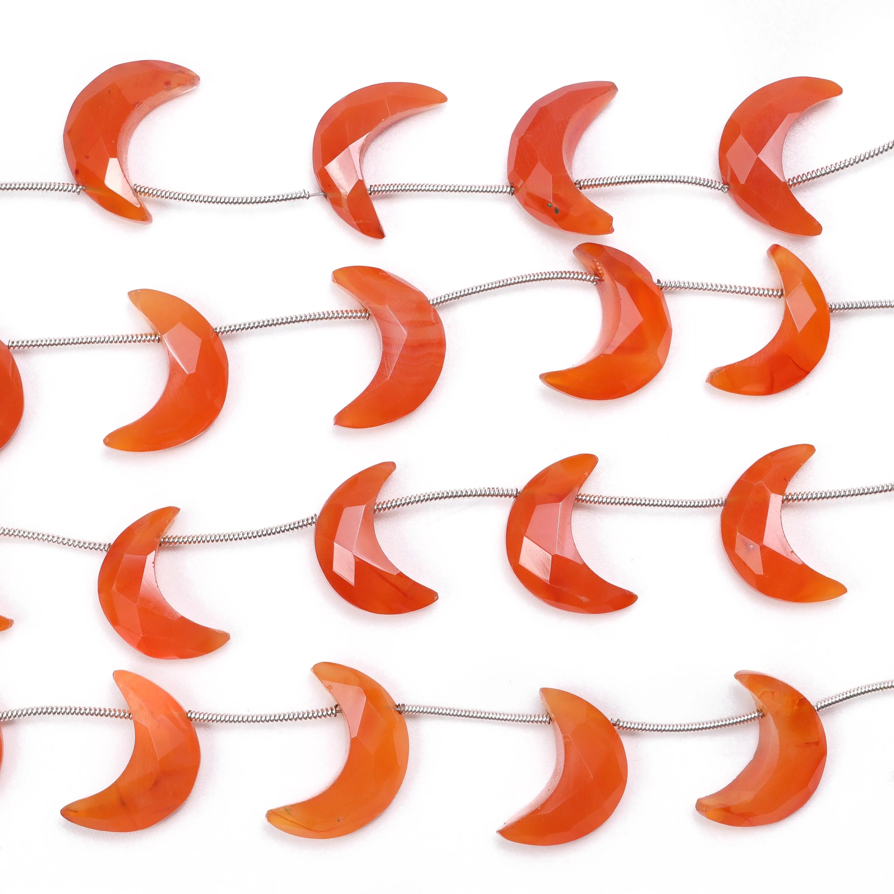 Natural Carnelian Faceted Crescent Moon Shape Beads, 17 mm To 19 mm, SKU722