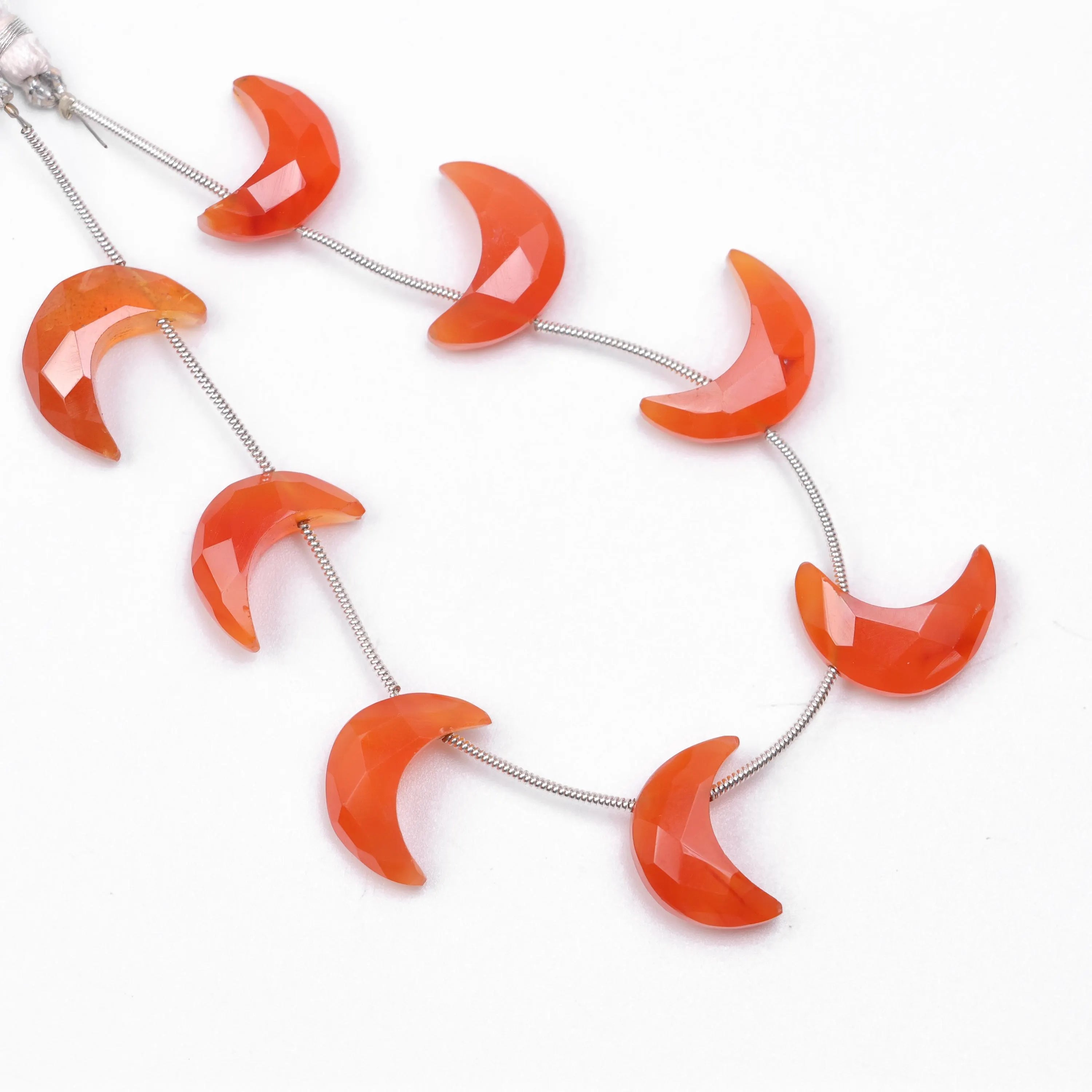 Natural Carnelian Faceted Crescent Moon Shape Beads, 17 mm To 19 mm, SKU722