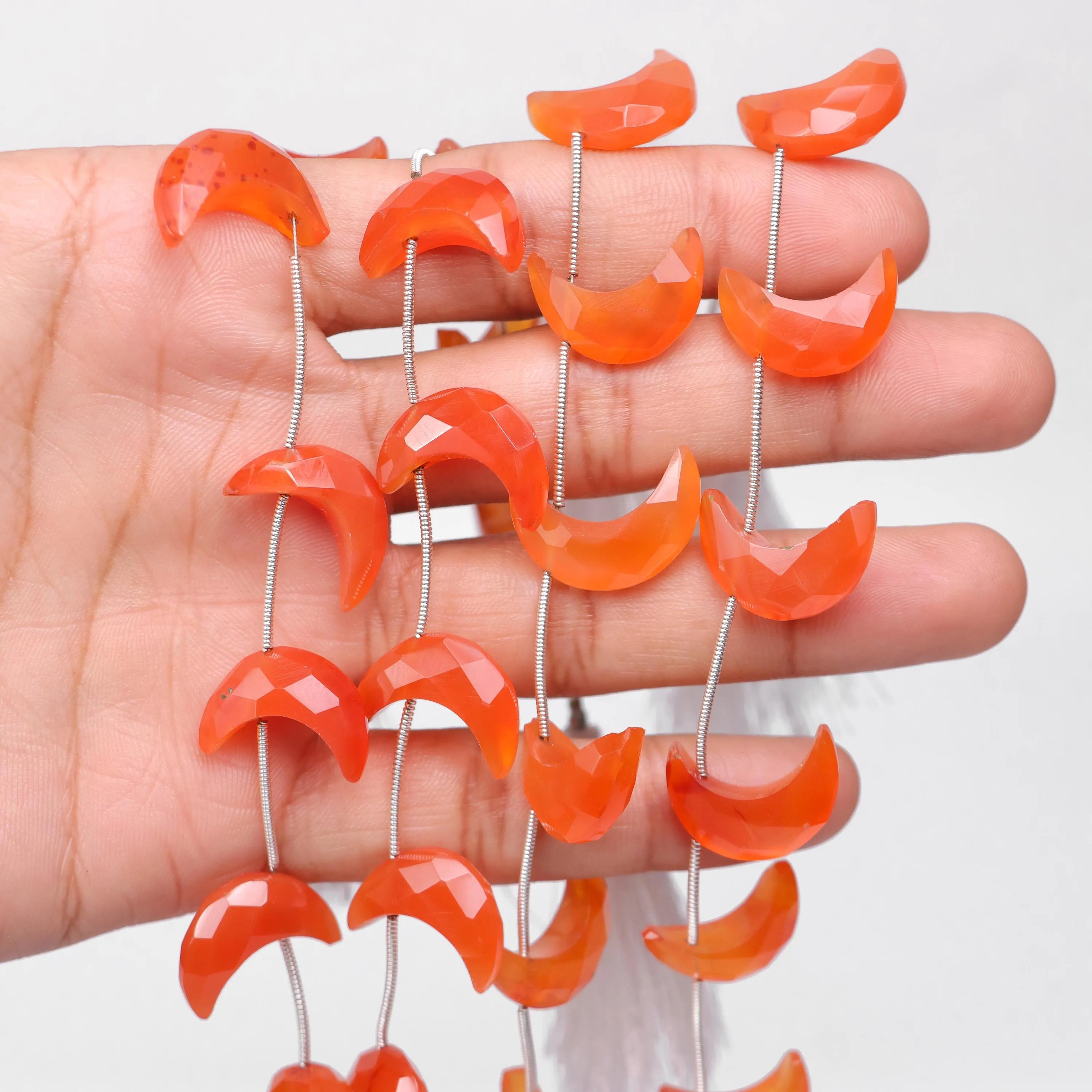 Natural Carnelian Faceted Crescent Moon Shape Beads, 17 mm To 19 mm, SKU722