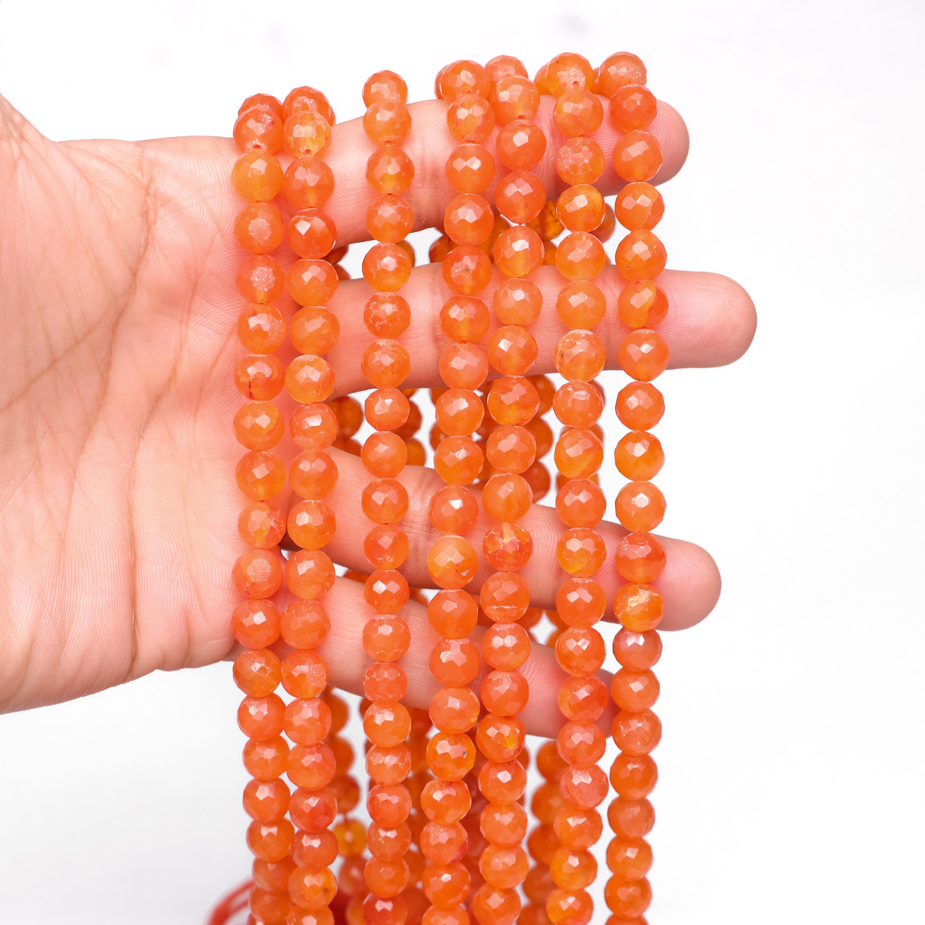 Natural Carnelian Faceted Round Balls Beads, 7 mm To 8 mm, SKU861