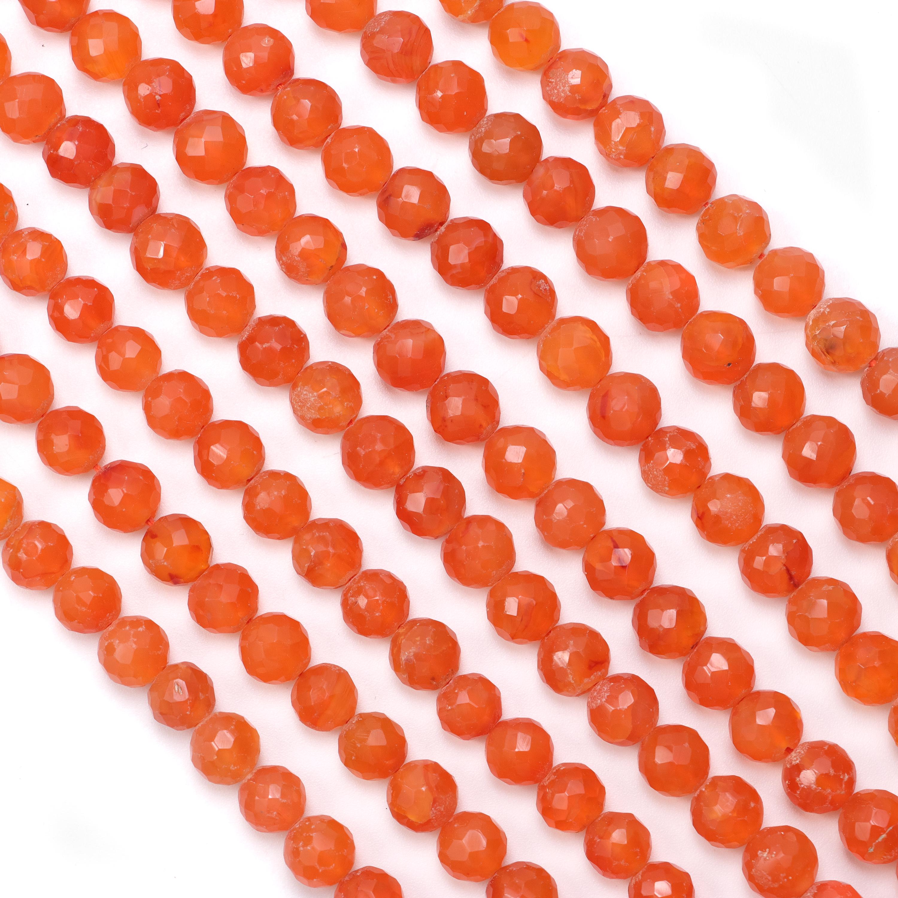 Natural Carnelian Faceted Round Balls Beads, 7 mm To 8 mm, SKU861