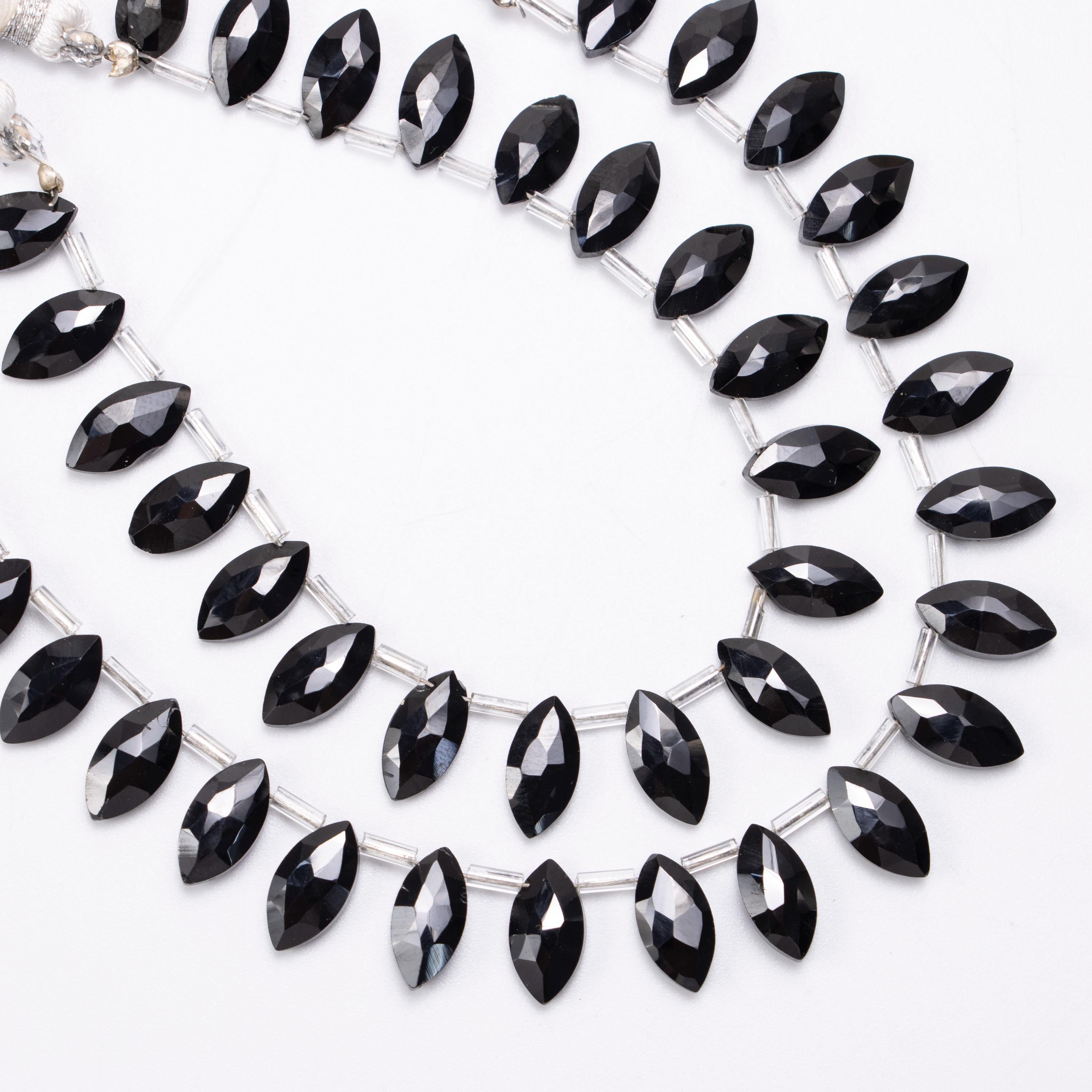 Natural Black Onyx Faceted Marquise Beads, 6x12 to 7x14 mm, Marquise Gemstone, Onyx Briolettes Beads, SKU1356