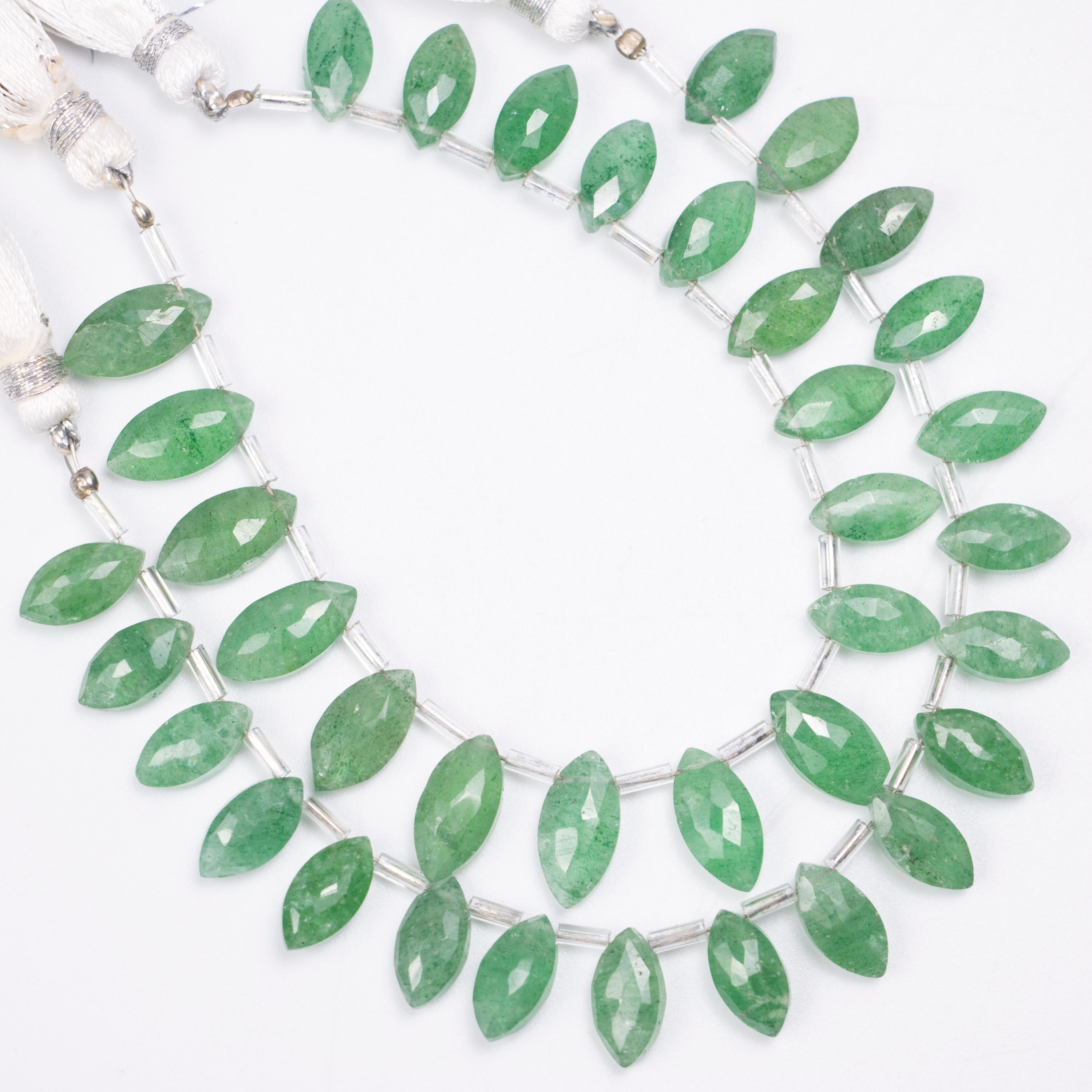 Natural Green Strawberry Quartz Faceted Marquise Briolettes Beads, 5x10 To 7x14 mm, SKU1370