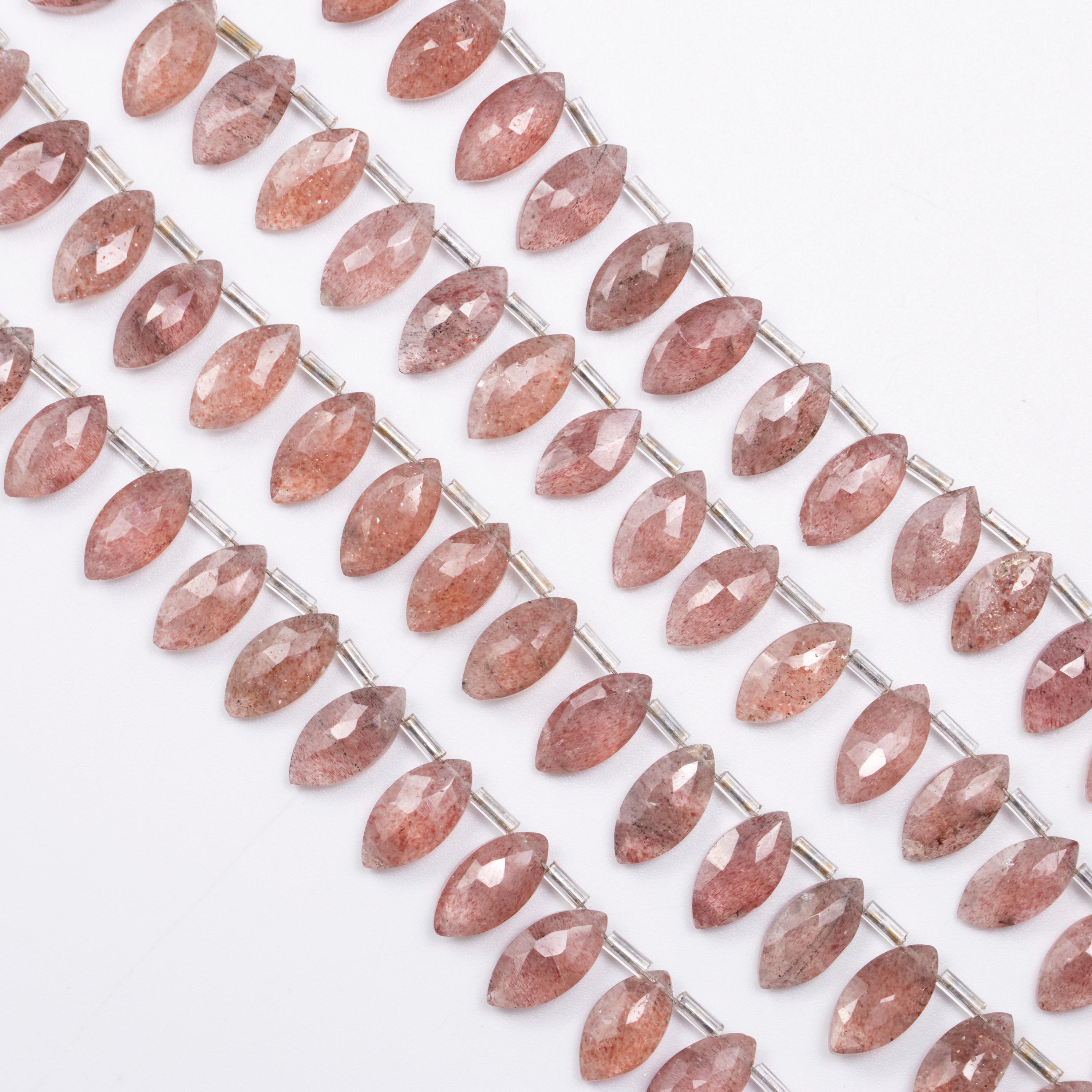 Natural Pink Strawberry Quartz Faceted Marquise Shape Beads, 7x13 To 7x14 mm, (SKU1371)