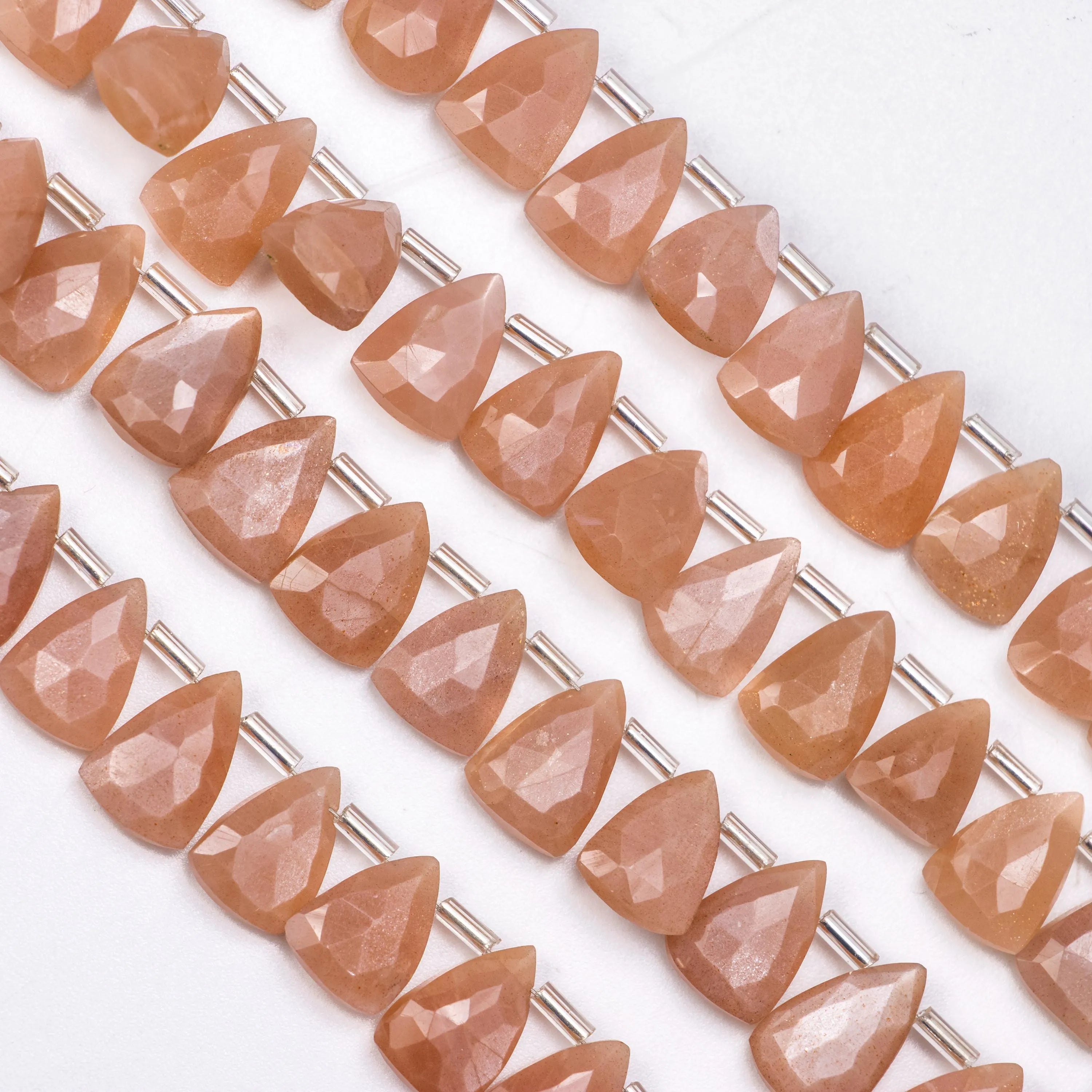 Peach Moonstone Faceted Long Triangle Beads, 8x11 mm To 10x4 mm, Moonstone Fancy Jewelry Beads, SKU1386
