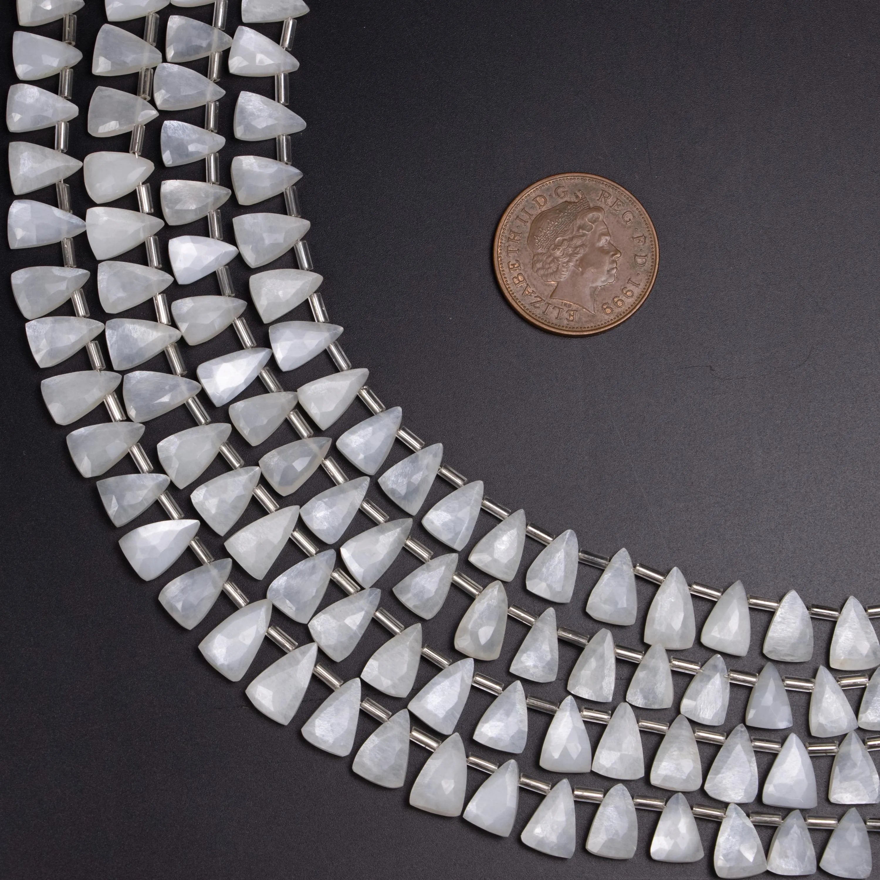 White Moonstone Faceted Triangle Beads, White Moonstone Triangle, Moonstone Fancy Jewelry Making, 8 Inches Strand, SKU1391
