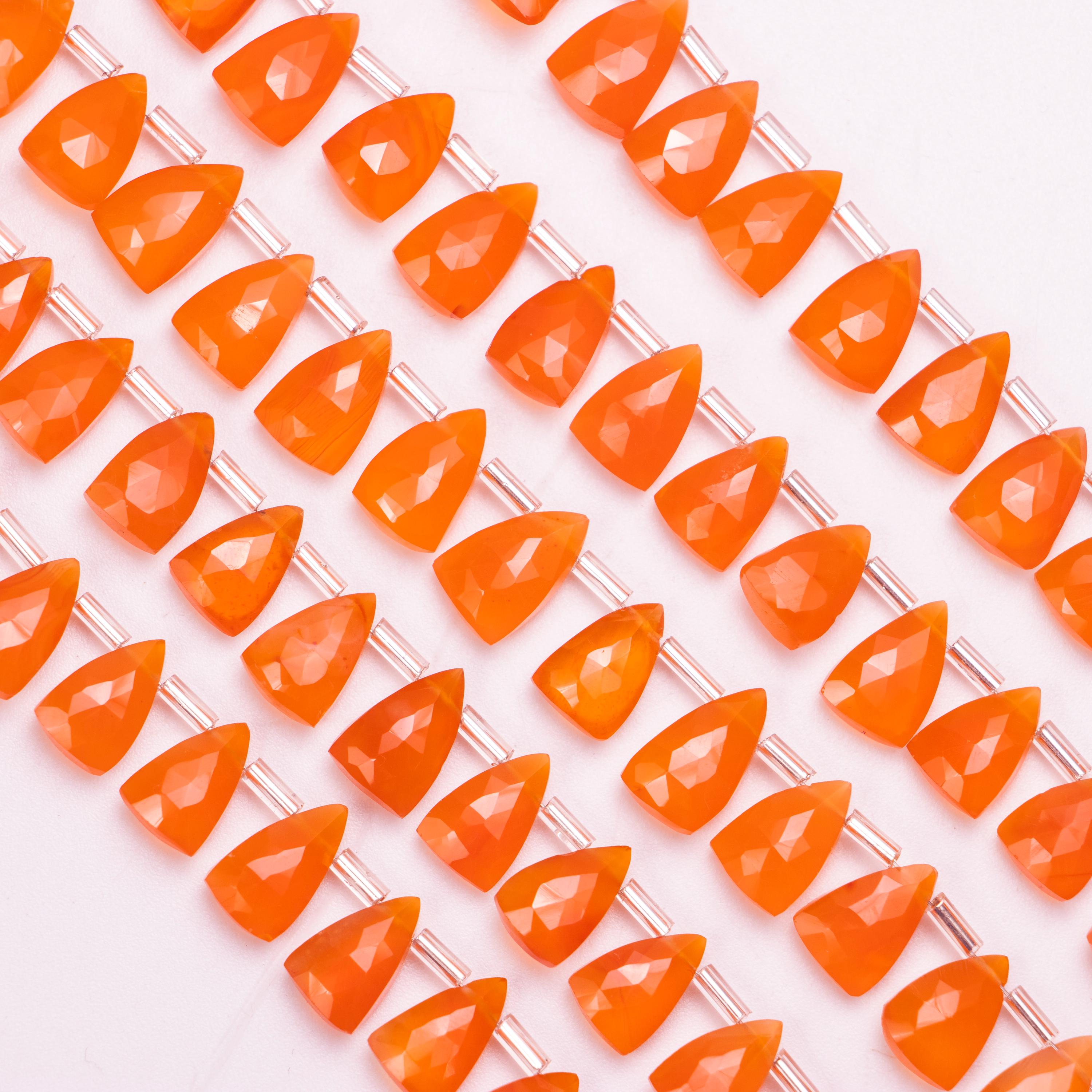 Orange Carnelian Faceted Triangle Beads, 6.5x10 to 7.5x12mm, Natural Jewellery Making, Wholesale Gemstone, SKU1393