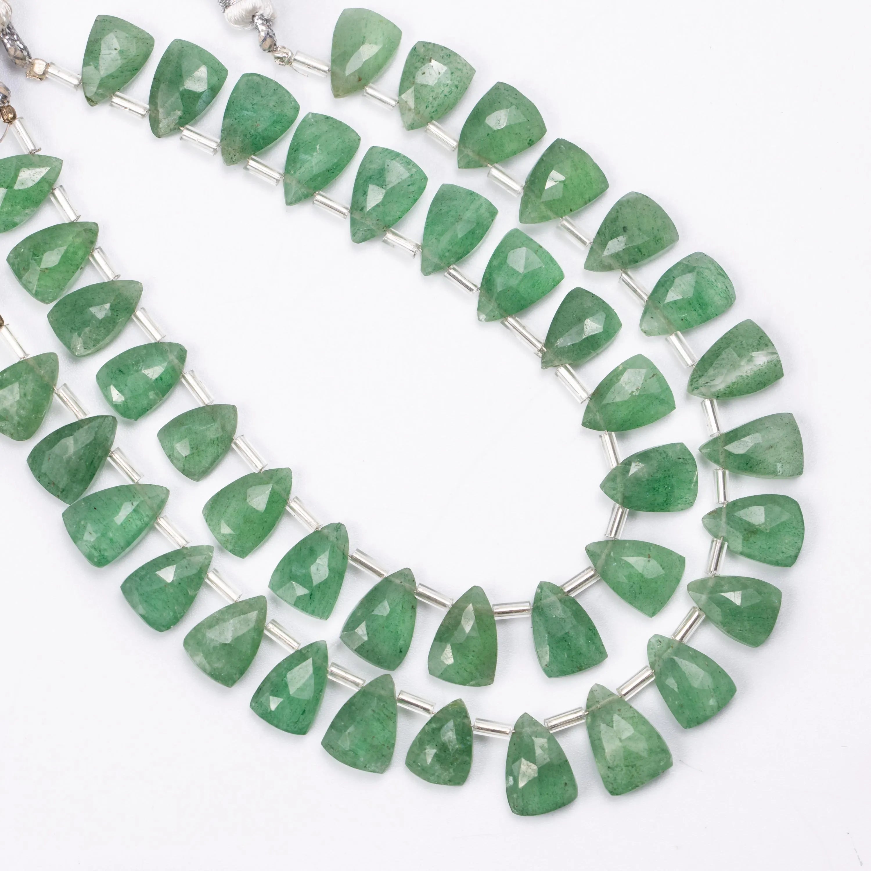Long Triangle Quartz Beads Green Strawberry Faceted Beads, Jewelry Making Beads, SKU1385